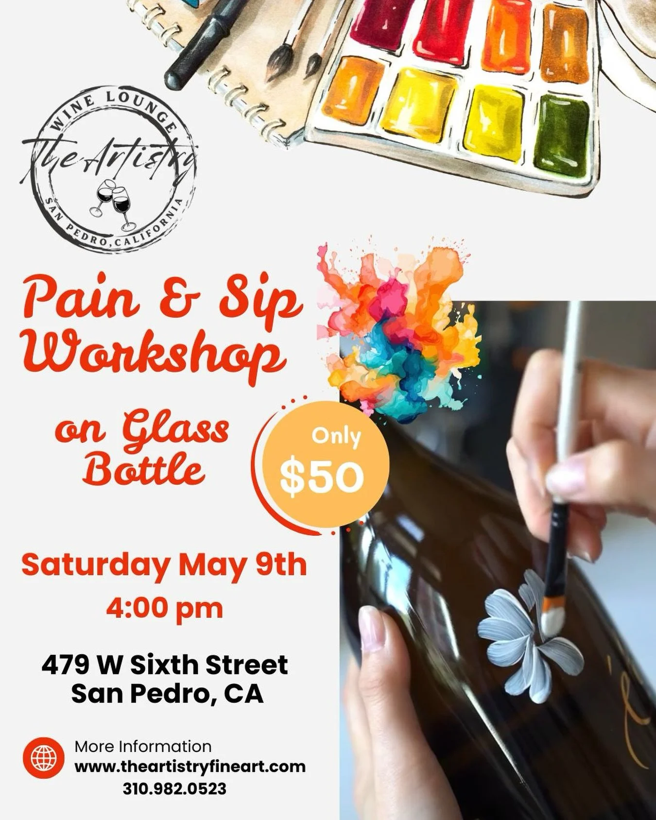 🌸 A great mom&rsquo;s gift 🌸

Paint on a glass bottle. 

Send us a text message to reserve your spot. 

+1 (310) 982-0523