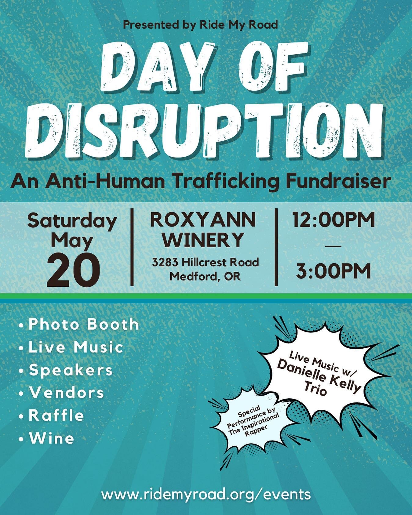 Almost one week away! Day if Disruption at @roxyann_winery! Music by @daniellekellymusic and special performance by @theinspirationalrapper! Raffle, speakers, Photo Booth! Lots of fun! 
Link in bio to register!