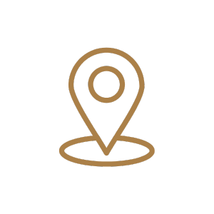 A beige map location pin icon on a black background.