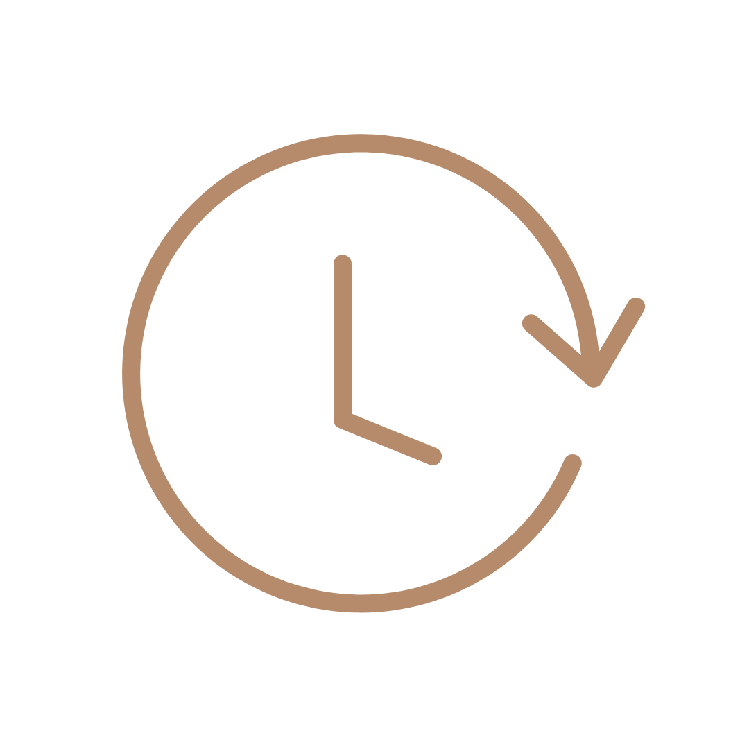 Clock icon with an arrow indicating a clockwise progression, symbolizing time or schedule.