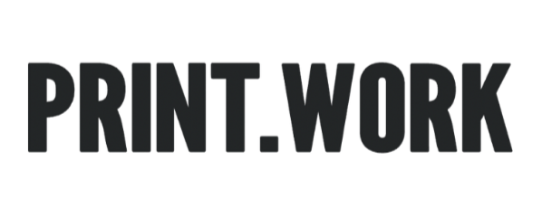 Text that reads 'PRINT.WORK' in bold black letters.