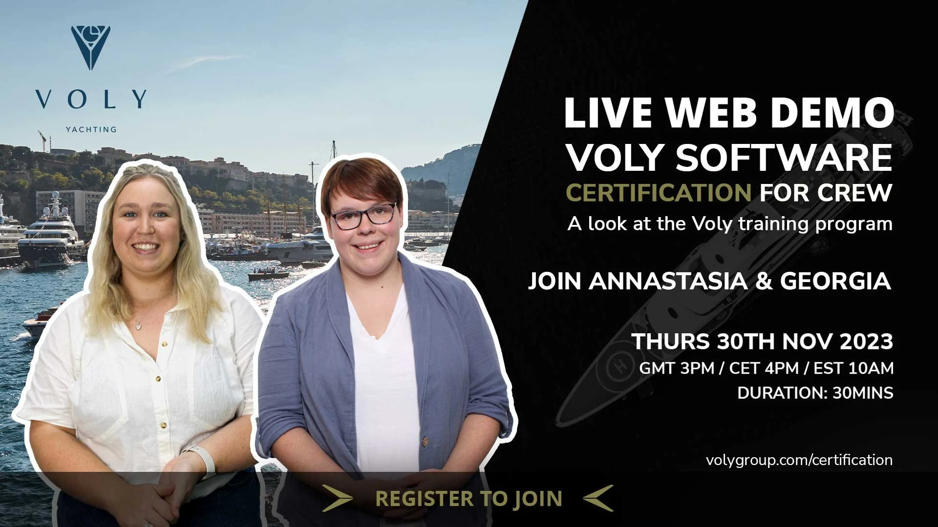 Join the LIVE WEB DEMO of: Voly Software Certification for Crew
