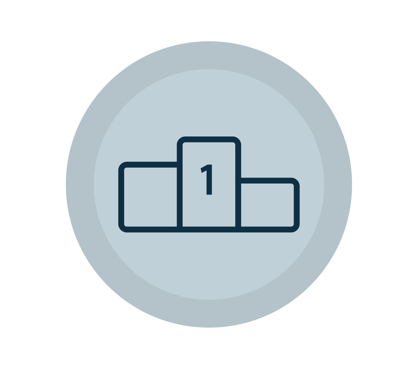 Podium with three levels, the middle one marked with the number 1, indicating first place.