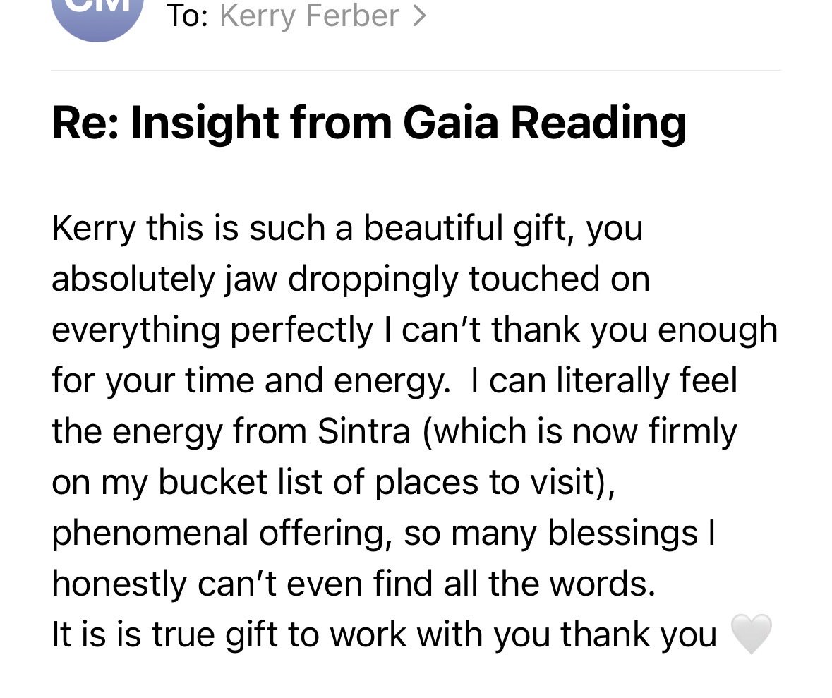 Screenshot of an email reply expressing gratitude for a gift, mentioning feelings of positive energy from Sintra, and appreciating the thoughtful gesture.