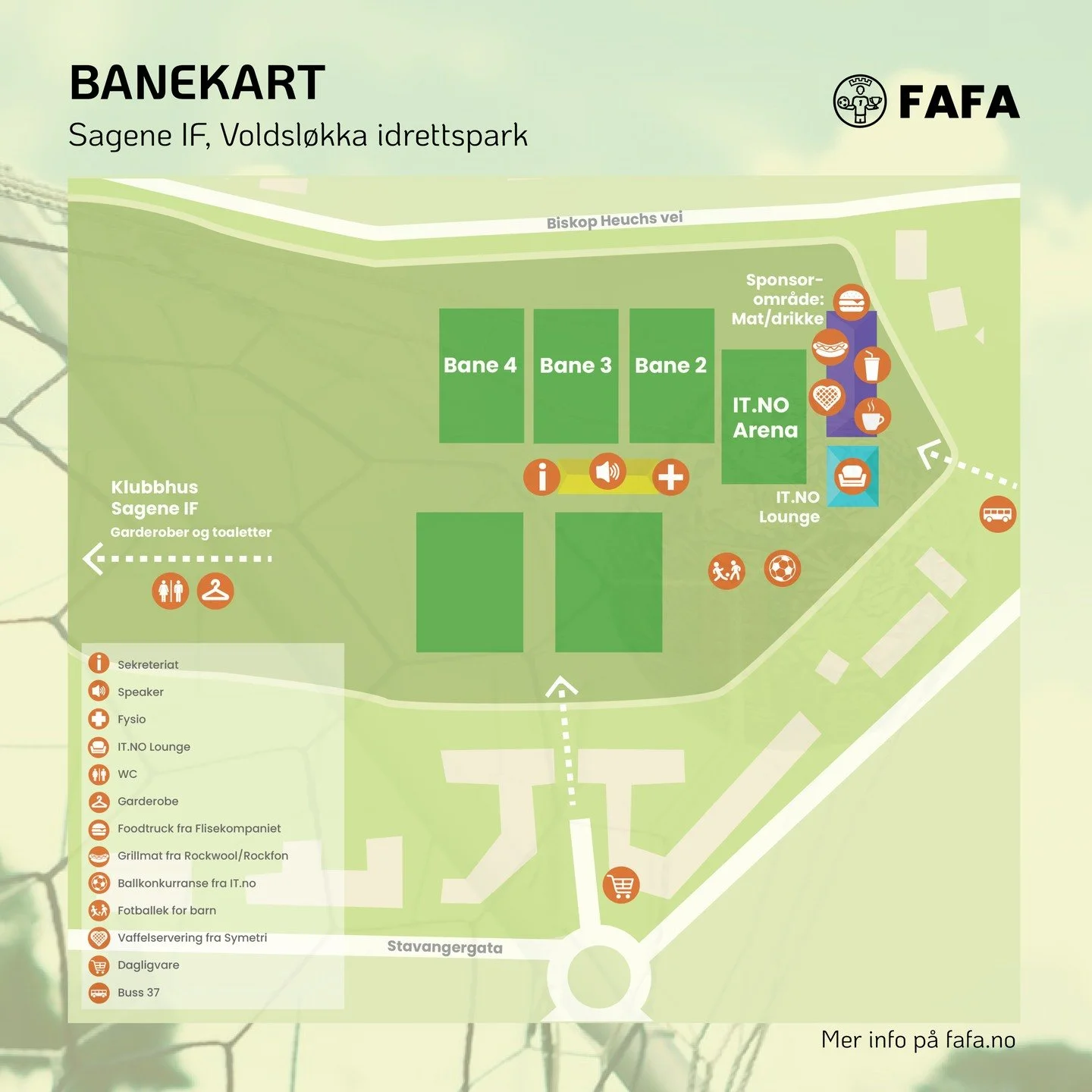 Revidert banekart 📍

Det har blitt gjort en liten justering p&aring; banekartet, og n&aring; f&aring;r dere ogs&aring; muligheten til &aring; benytte garderobene hos Sagene IF.

Vi gleder oss til en herlig dag fylt med fotballglede ⚽️🙌 Ses p&aring;