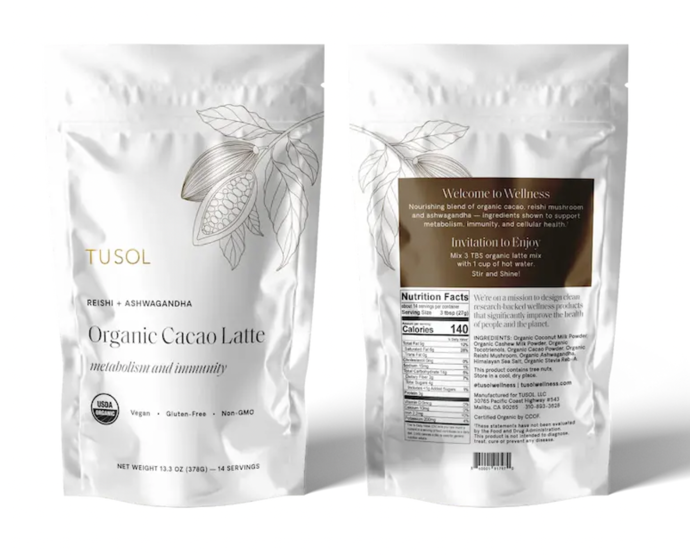TUSOL | Organic Cacao + Ashwagandha Latte Mix