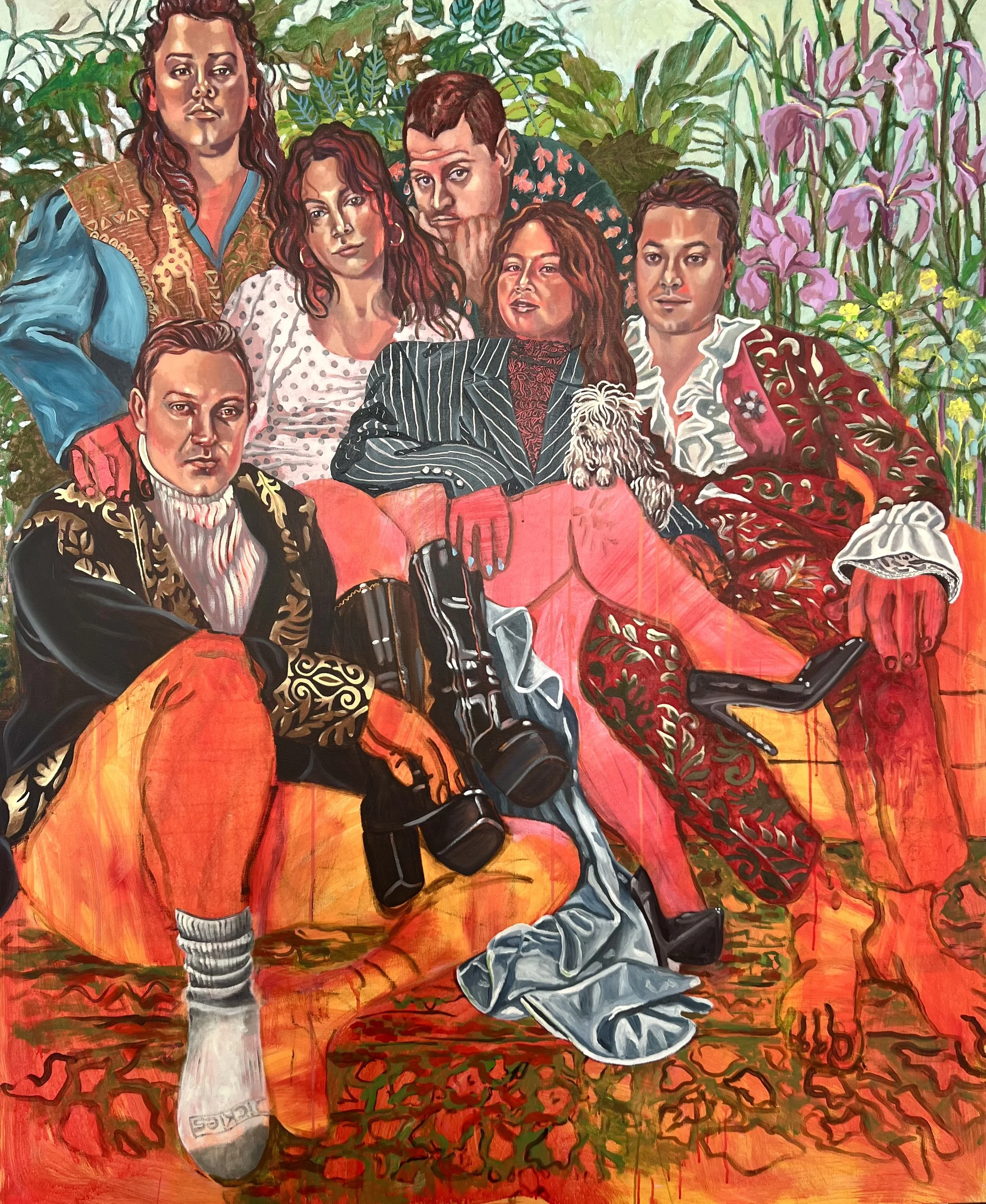 Present Company, 75" x 62", oil, acrylic, pastel, oil stick on canvas, 2026