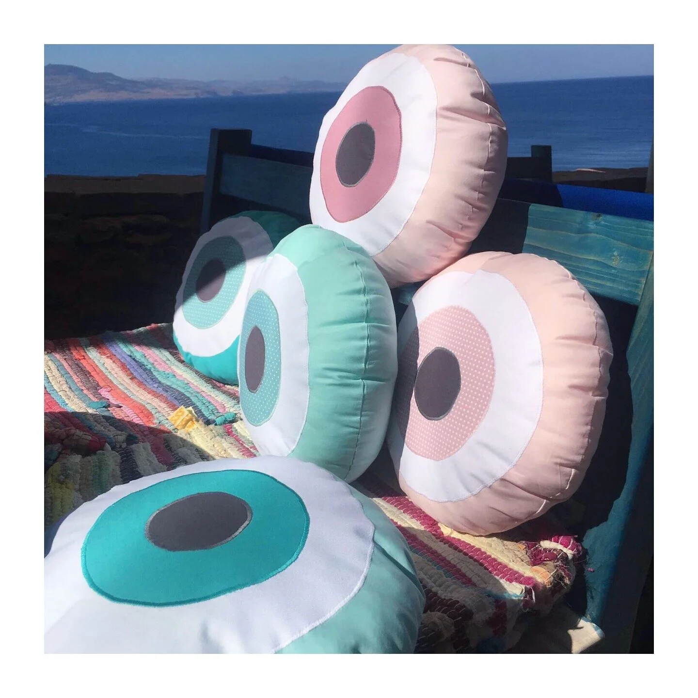 Evil Eye Cushion handmade by Botek in Molyvos