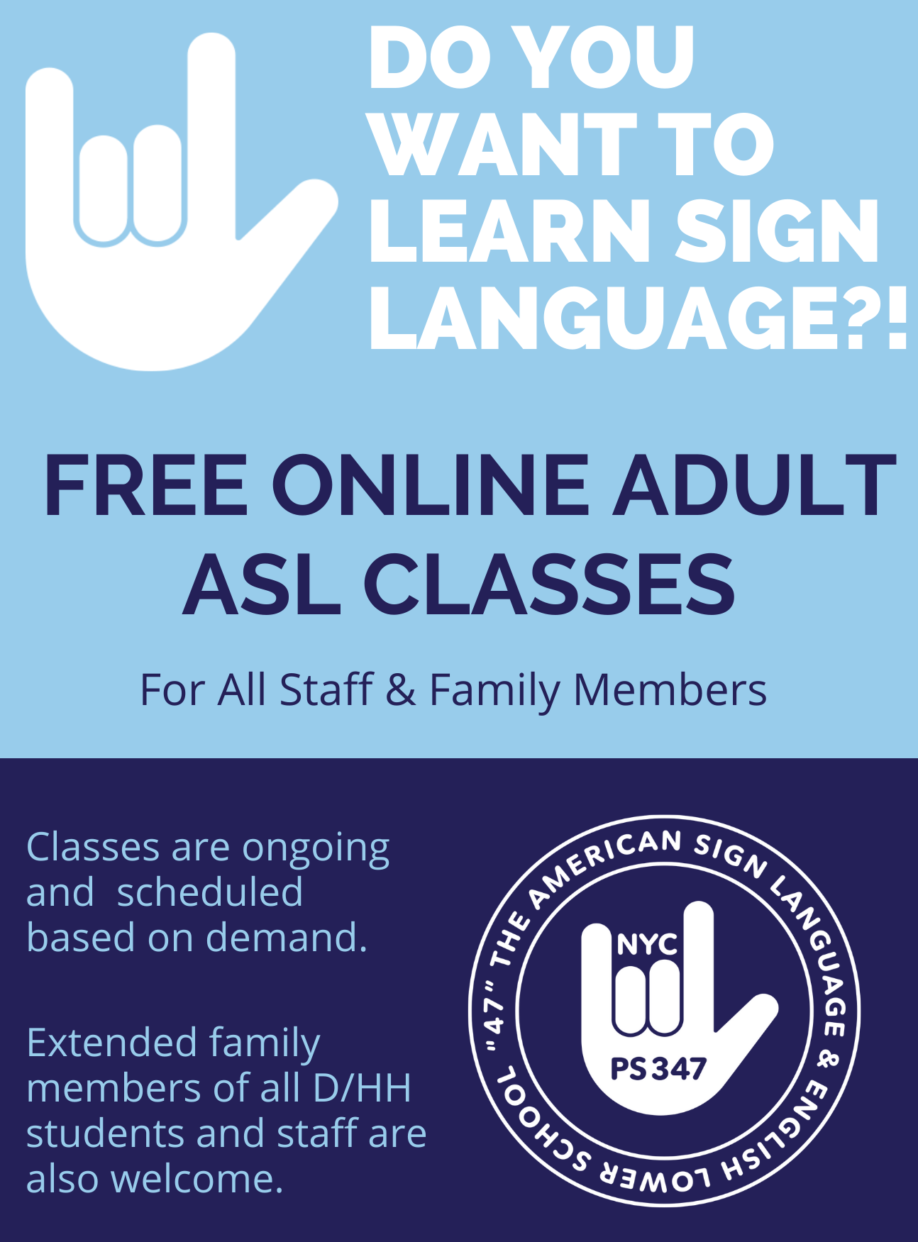 PS347 Adult ASL Classes — PS 347 The ASL & English Lower School PTA