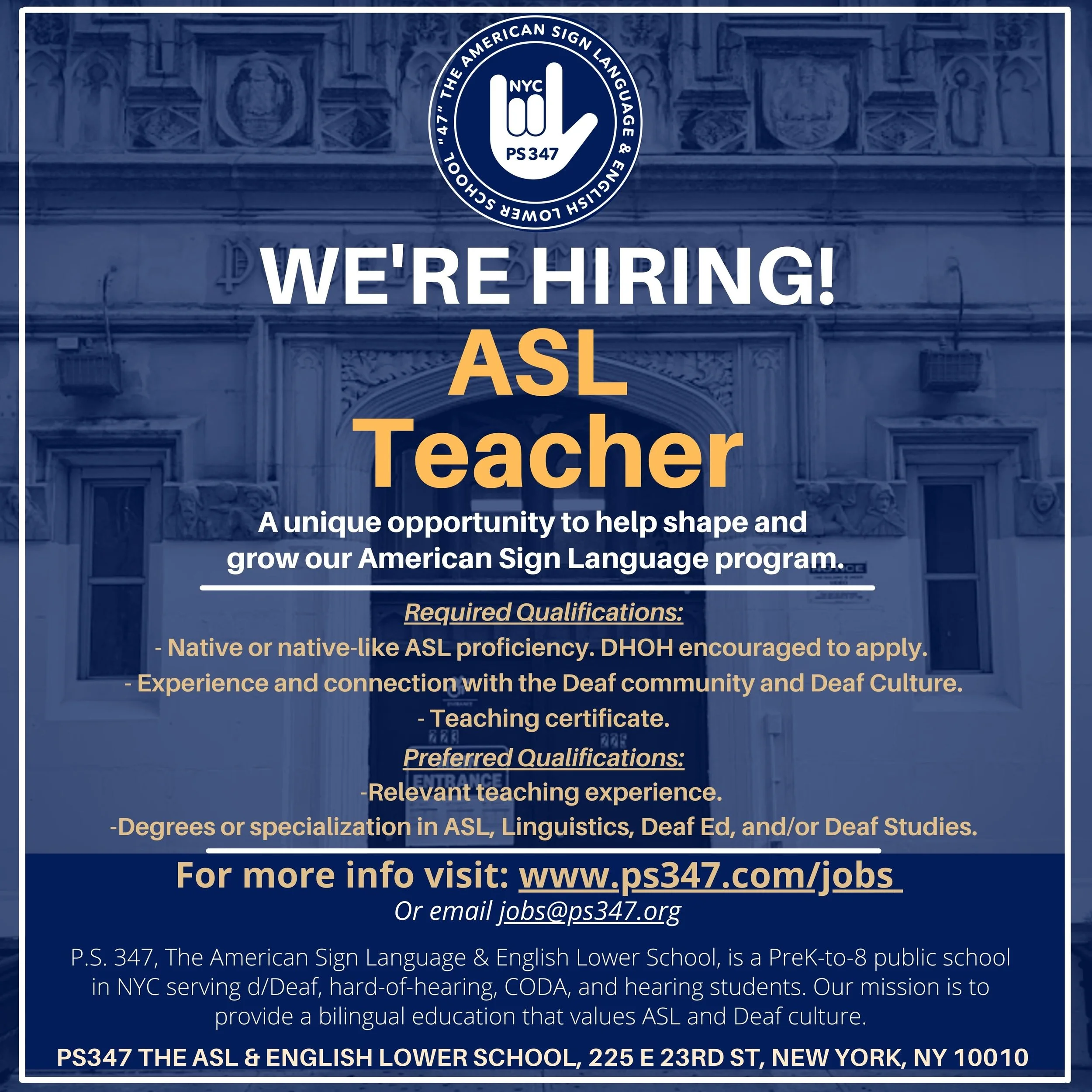 Jobs — PS 347 The ASL & English Lower School PTA