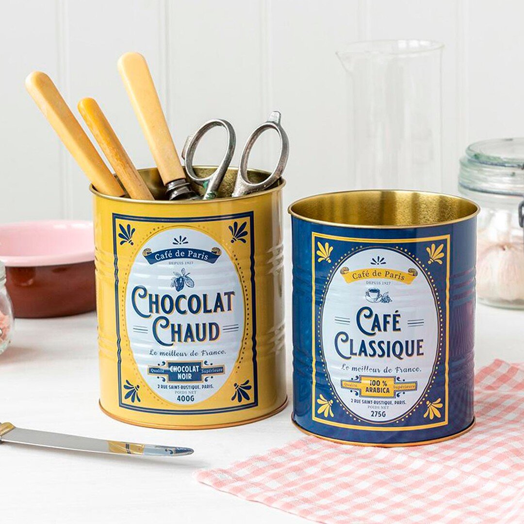 Typography play and classic colours for these vintage French inspired storage tins. Available at @rexlondonuk