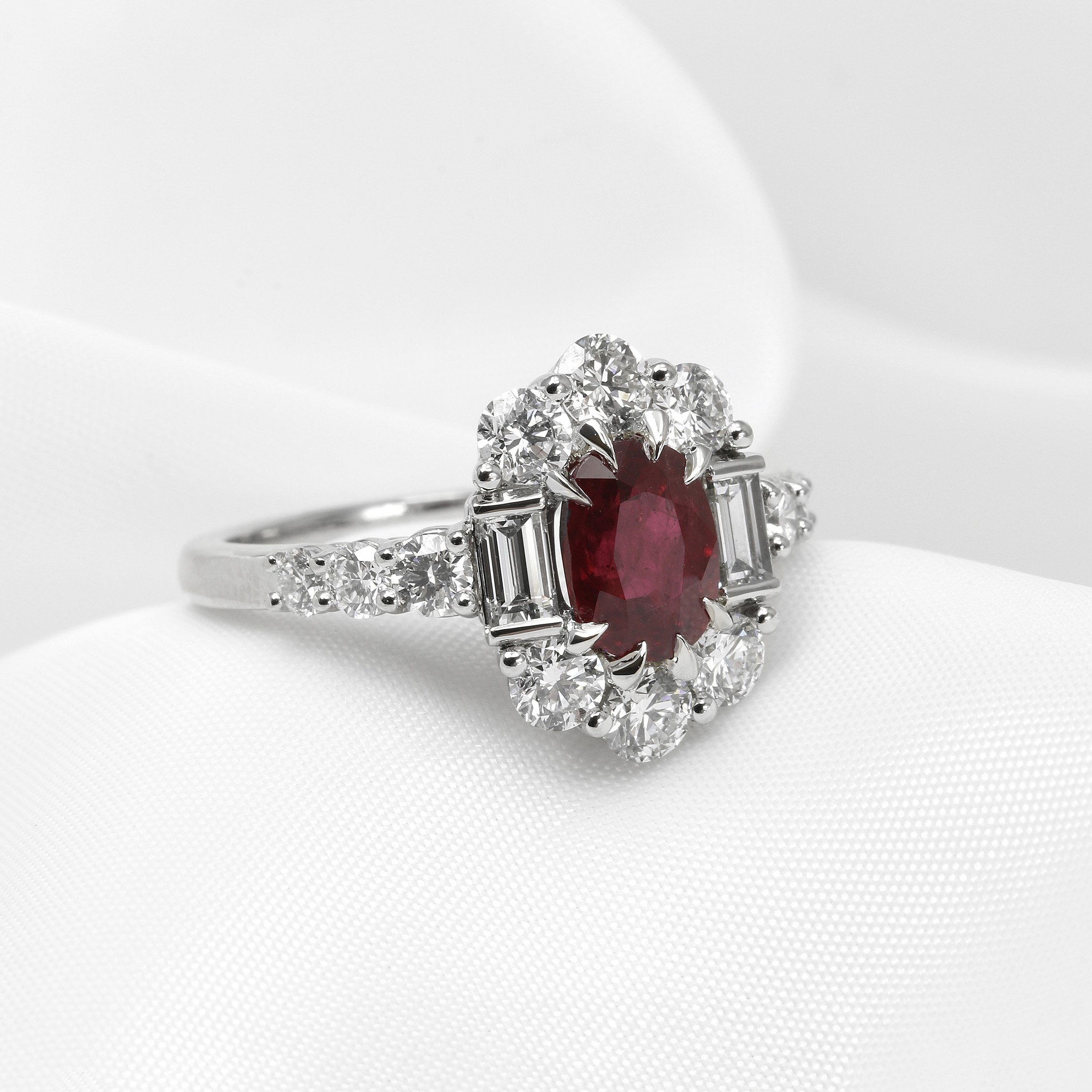  Timothy Roe Ruby and Diamond Cluster Ring in Platinum £8,995.00 