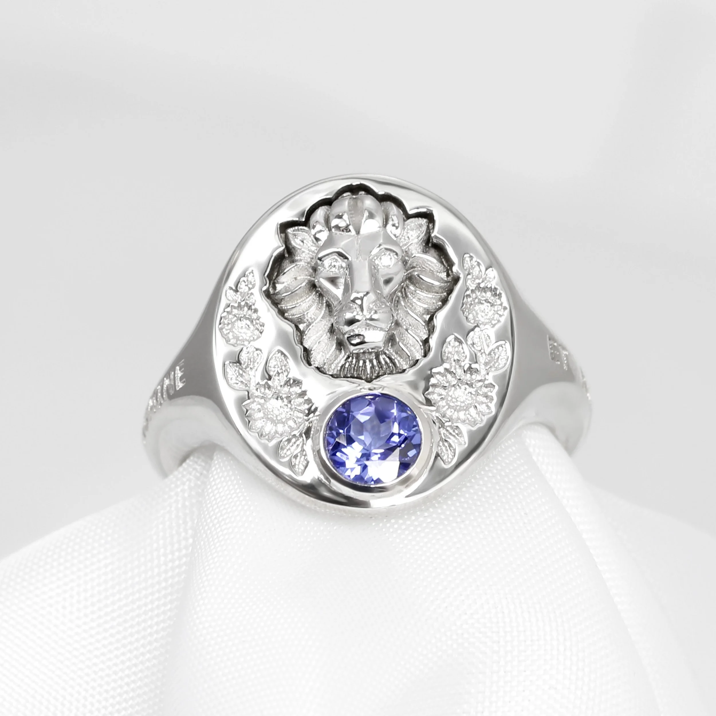  Bespoke Commission: Signet Ring in White Gold with Tanzanite Gemstone  
