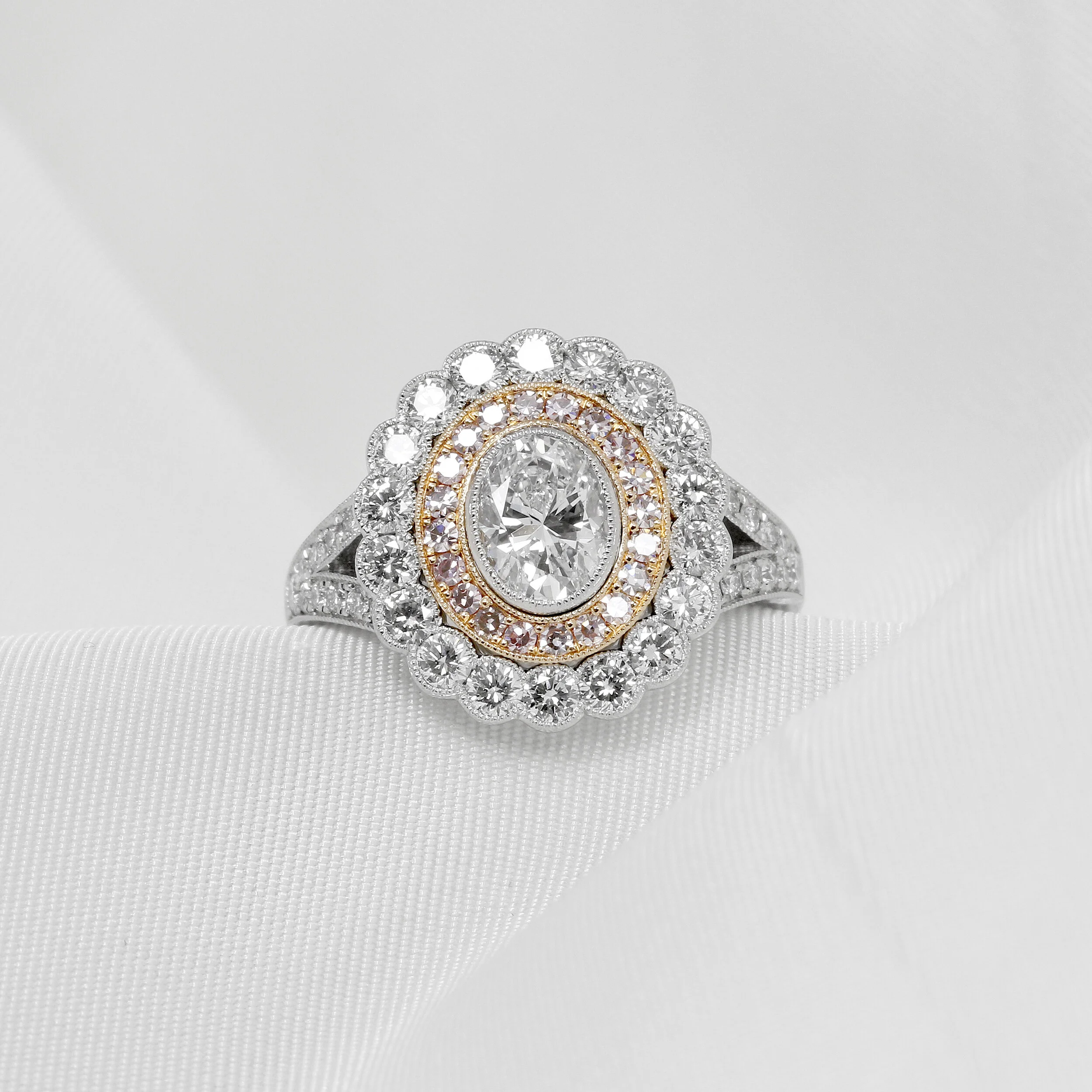  Diamond Cluster Ring with Pink Diamond Halo in Platinum £7,500.00 