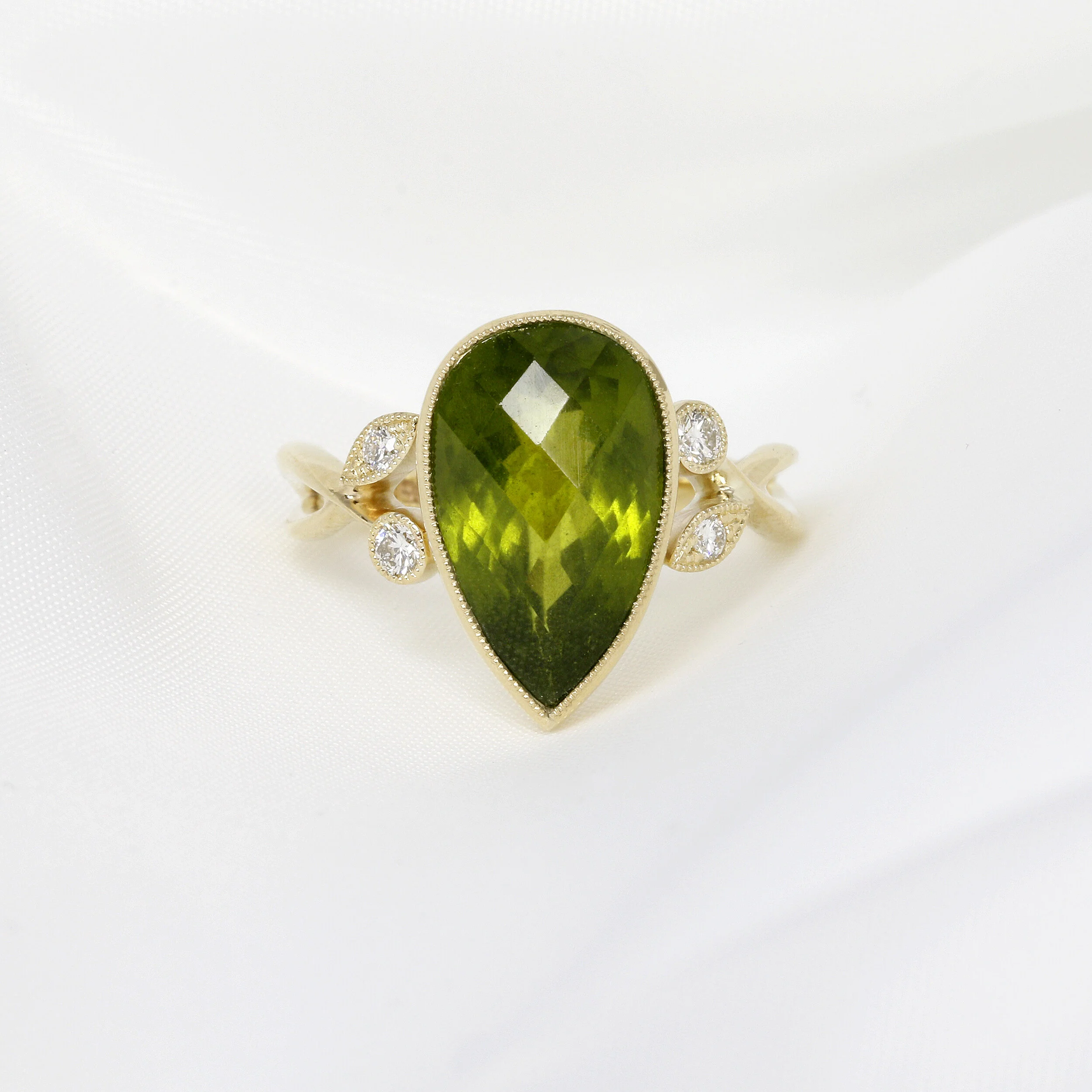    Peridot & Diamond Ring in Yellow Gold      