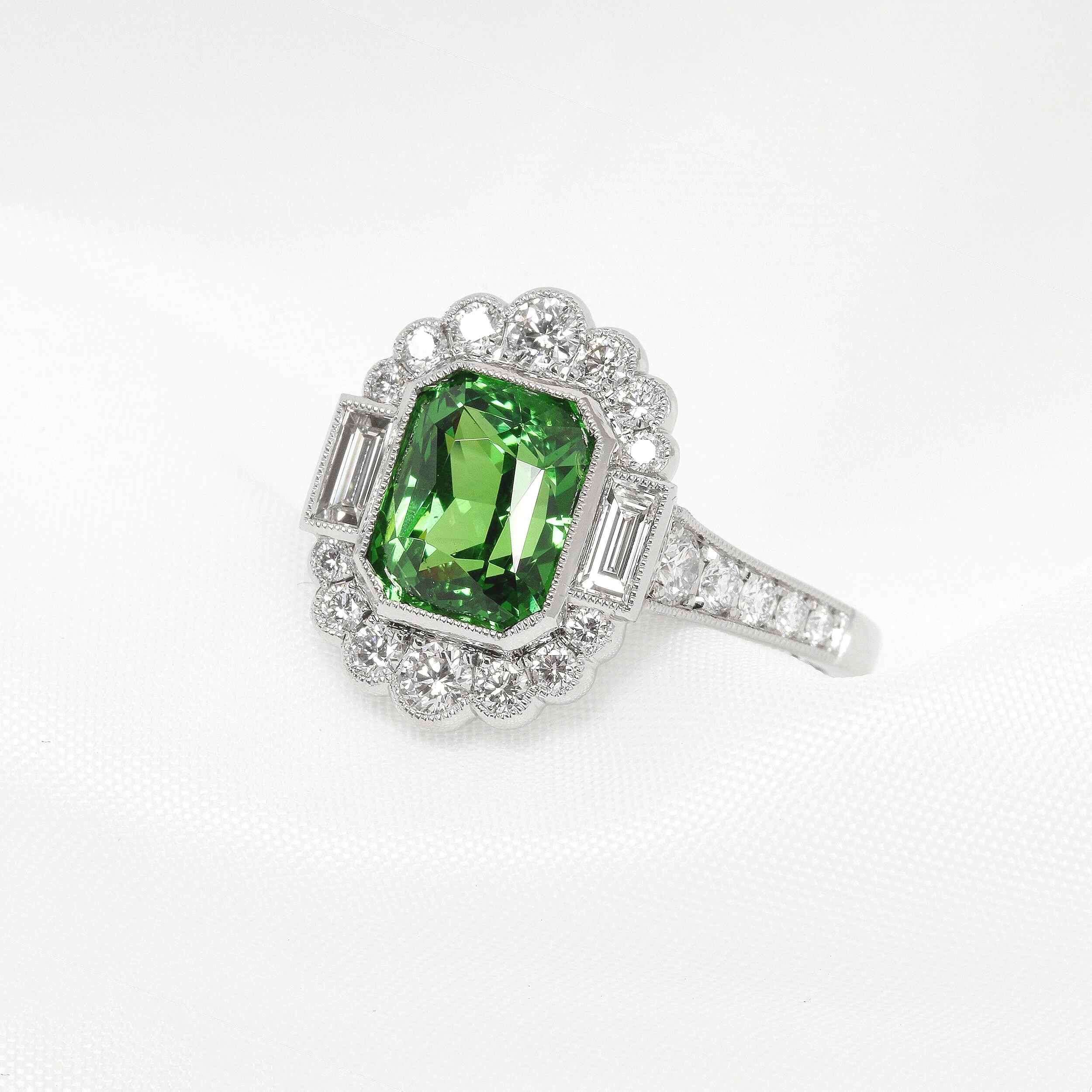  Timothy Roe Tsavorite Garnet and Diamond Cluster Ring in Platinum £6,275.00 