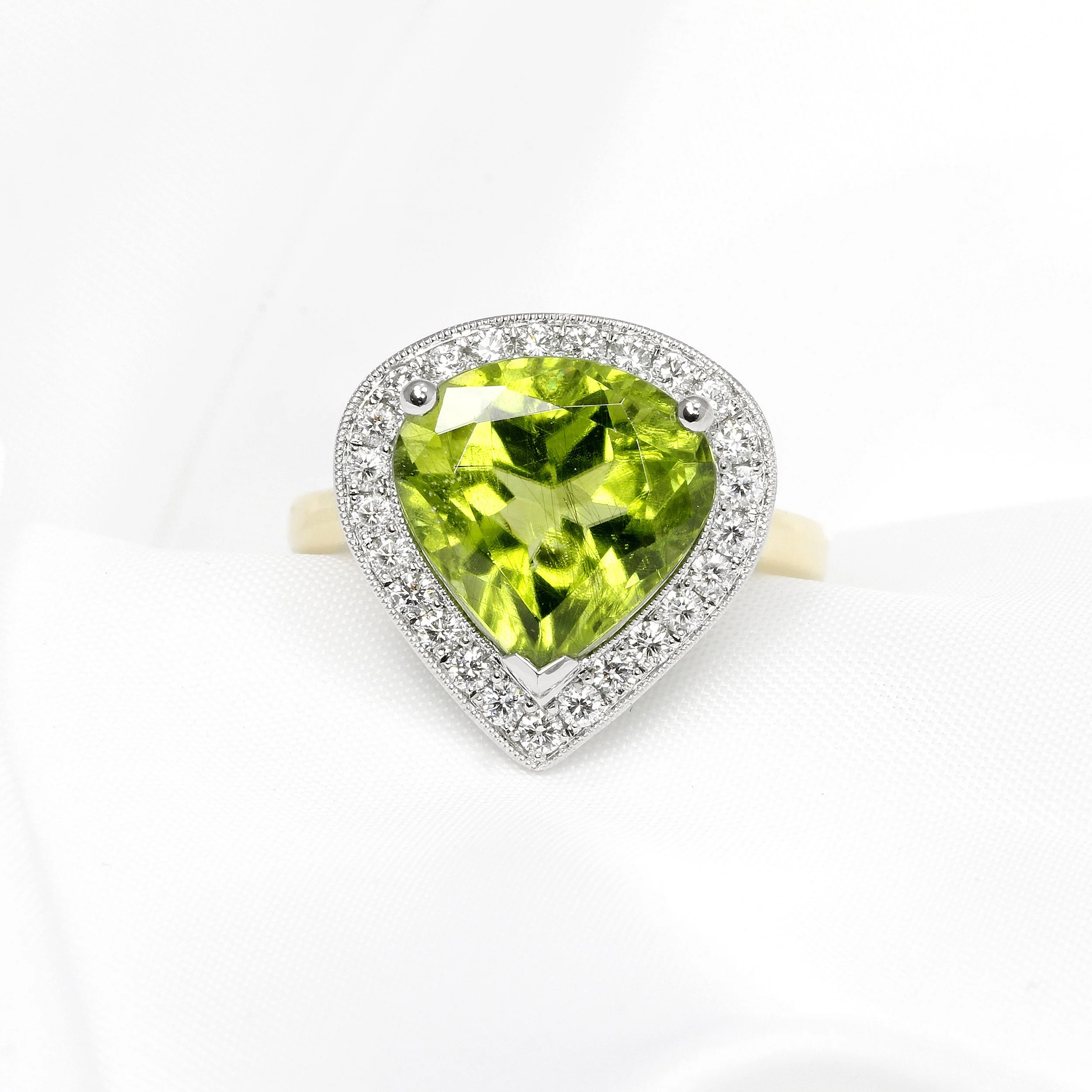  Peridot & Diamond Halo Ring in Platinum & 18 ct Yellow Gold £1,975.00 
