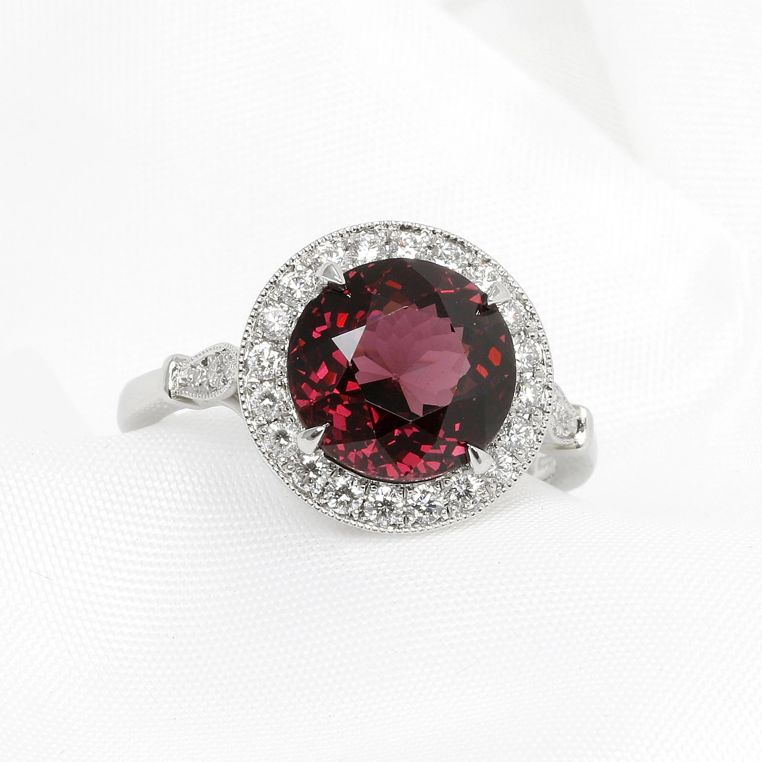  For our Morticia Addams Party-Goers: Rhodolite Garnet & Diamond Cluster Ring in Platinum £1,995.00 