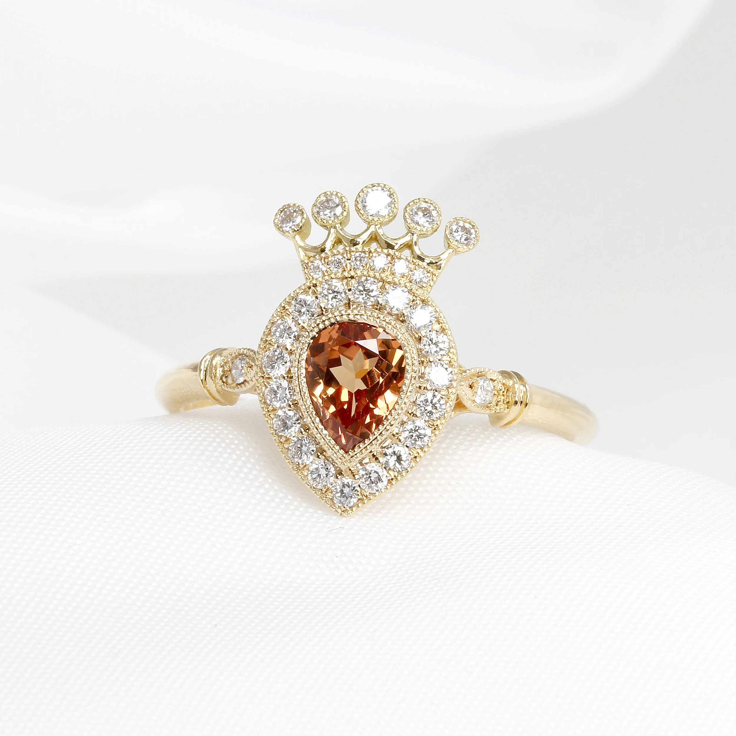   Orange Sapphire & Diamond Crown Cluster Ring      