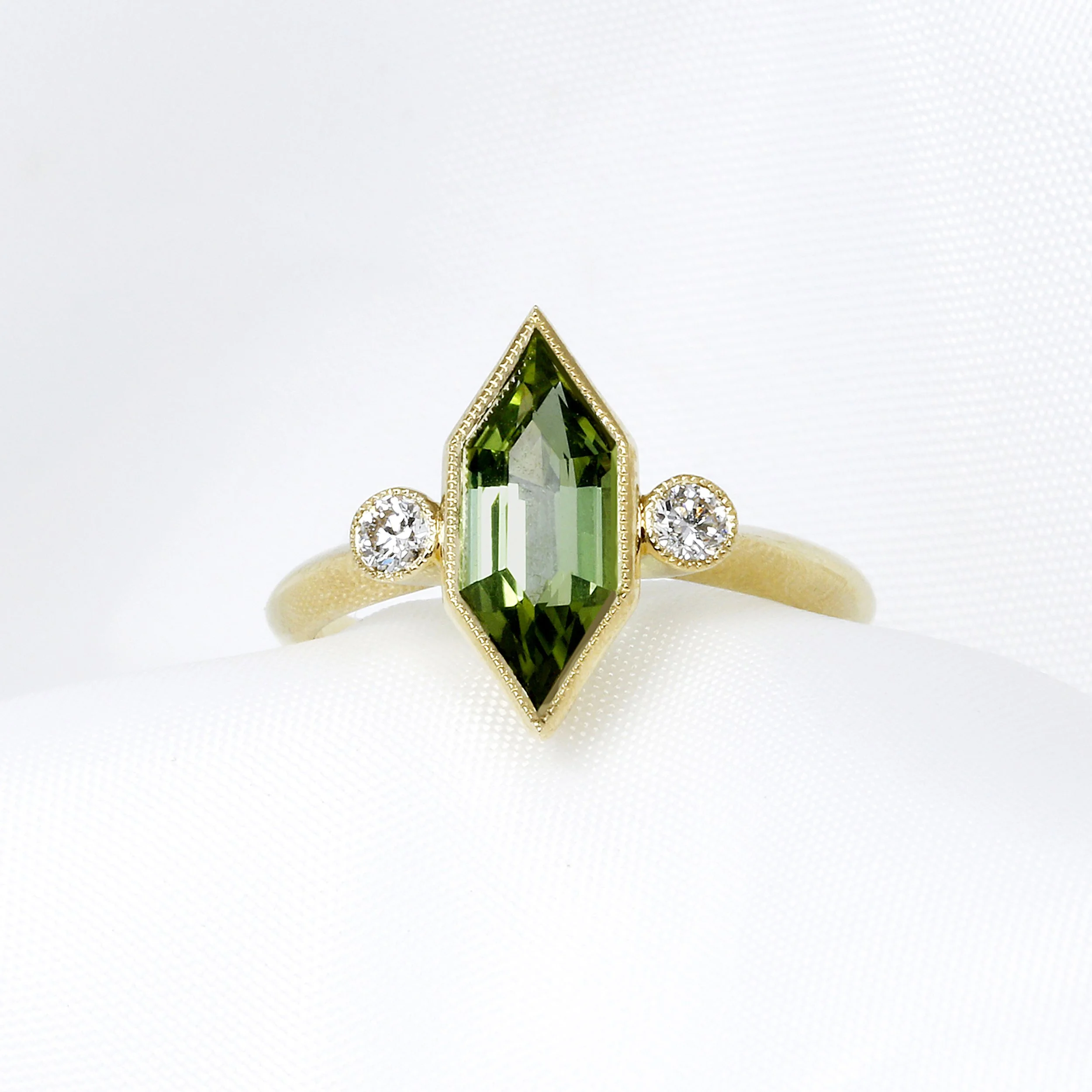  Tourmaline & Diamond Three Stone Ring in Yellow Gold £1,095.00 