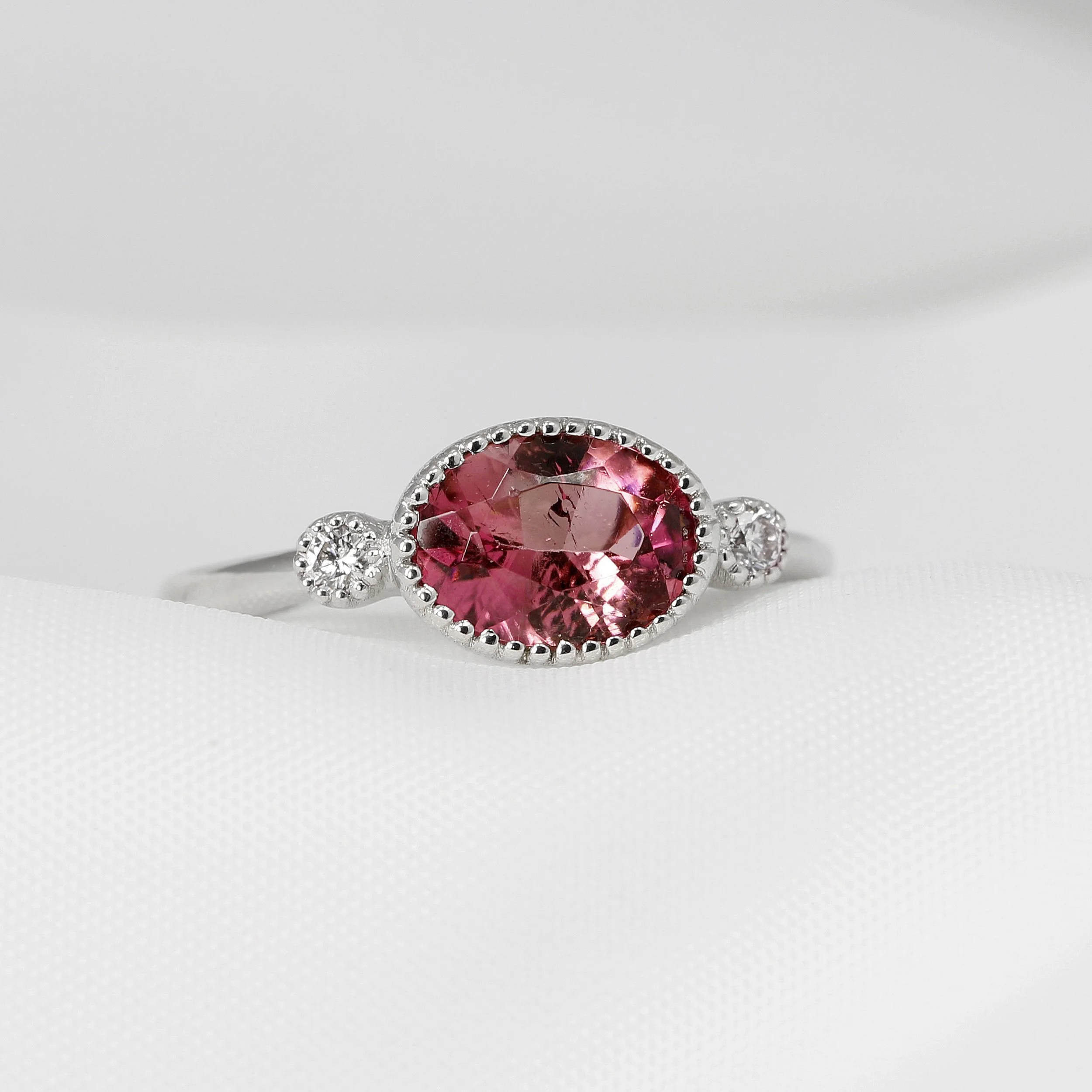  Pink Tourmaline & Diamond Ring in White Gold £495.00 