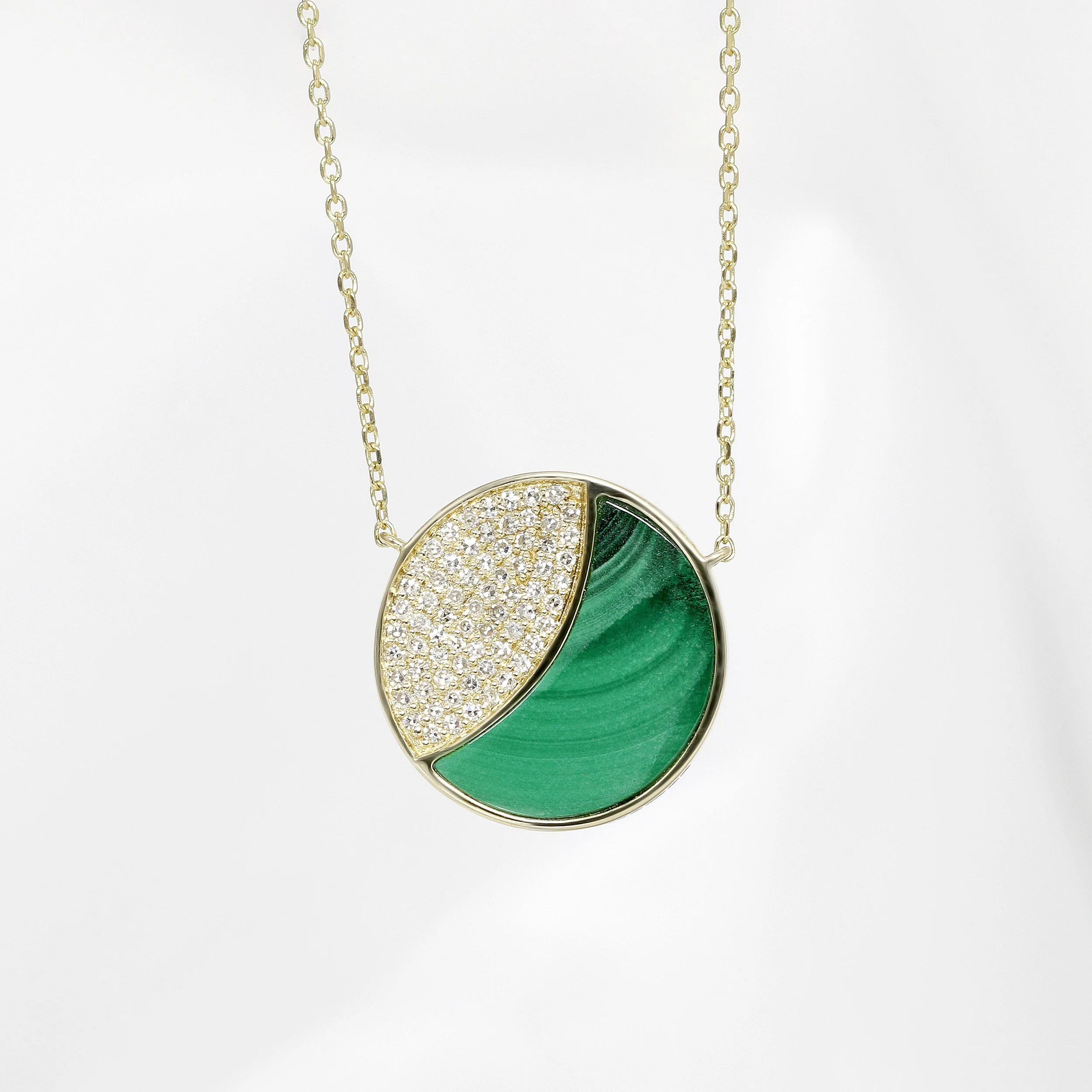  Malachite & Diamond Pendant in 14 ct Yellow Gold £695.00 