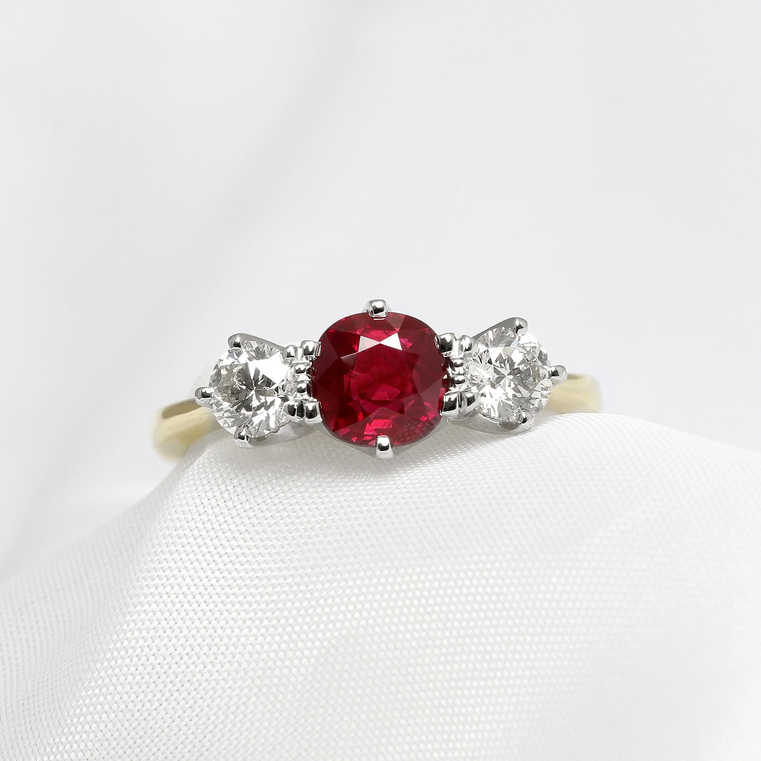  Ruby & Diamond Three Stone Ring in Platinum & Yellow Gold £7,495.00 with Certificate 