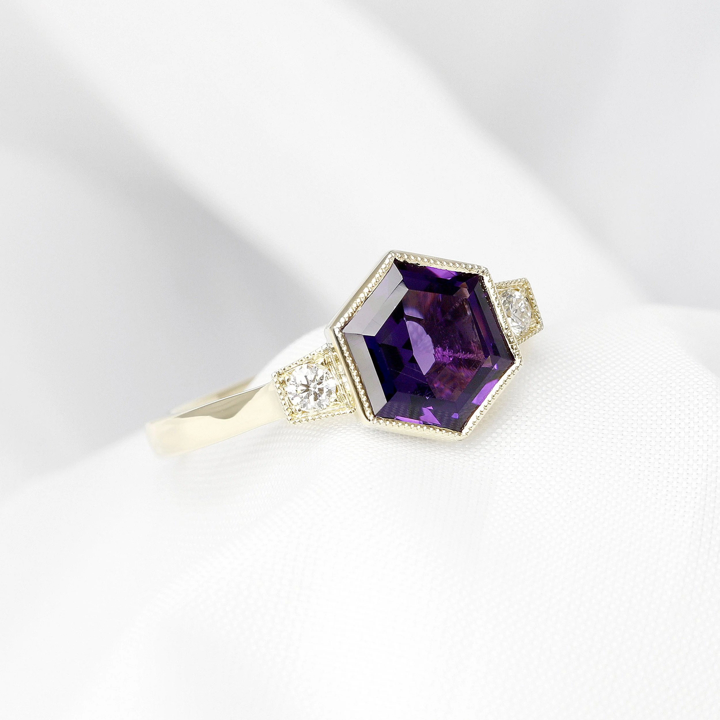  Hexagonal Amethyst & Diamond Ring £735.00 
