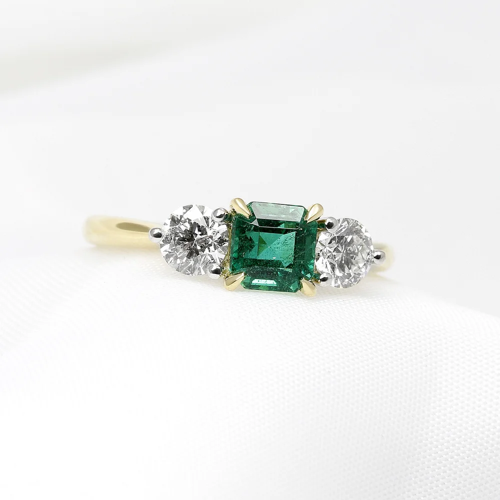 Emerald Diamond Ring in Platinum and Yellow Gold — Timothy