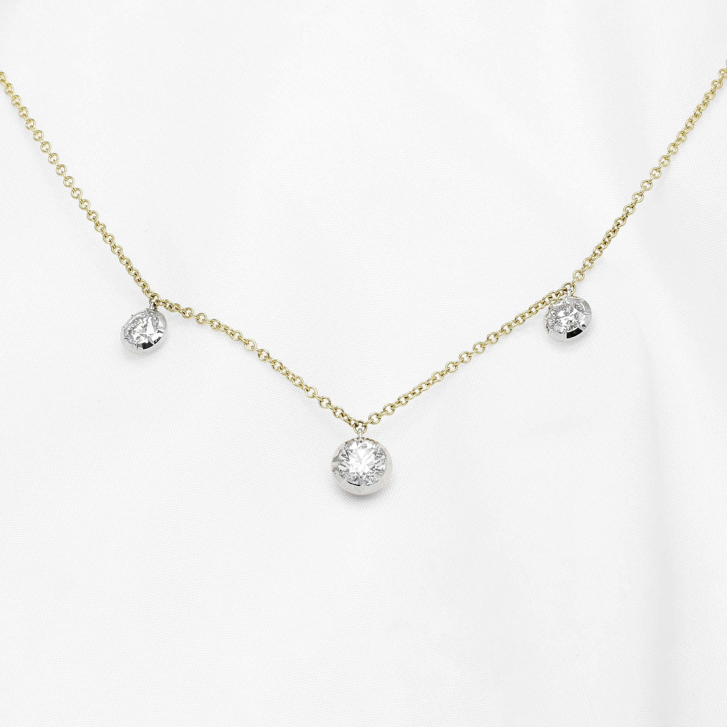  Three Diamond 'Georgian Style Cut Down' Necklace in Platinum & 18 ct yellow Gold 