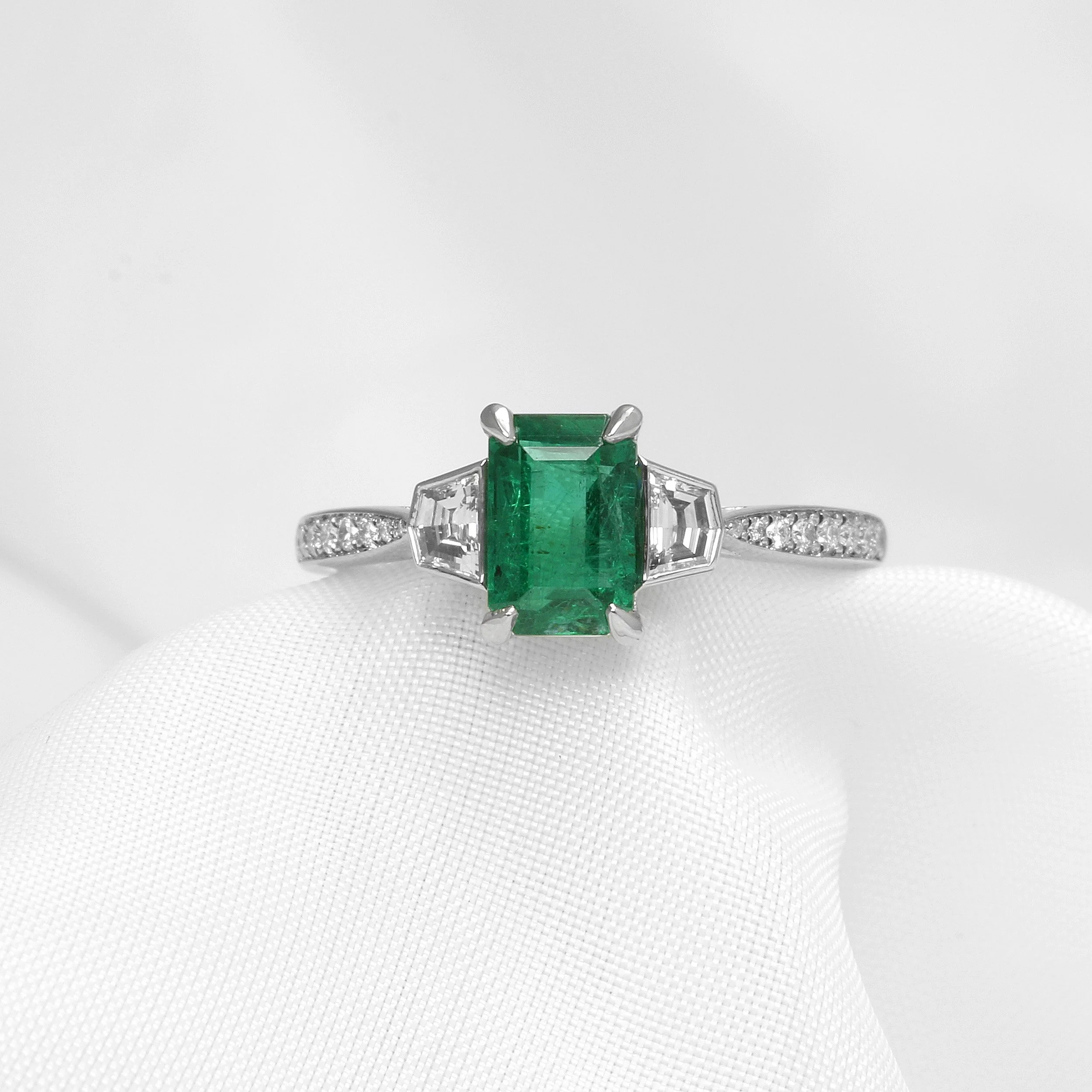  Emerald and cadillac diamond ring in platinum  