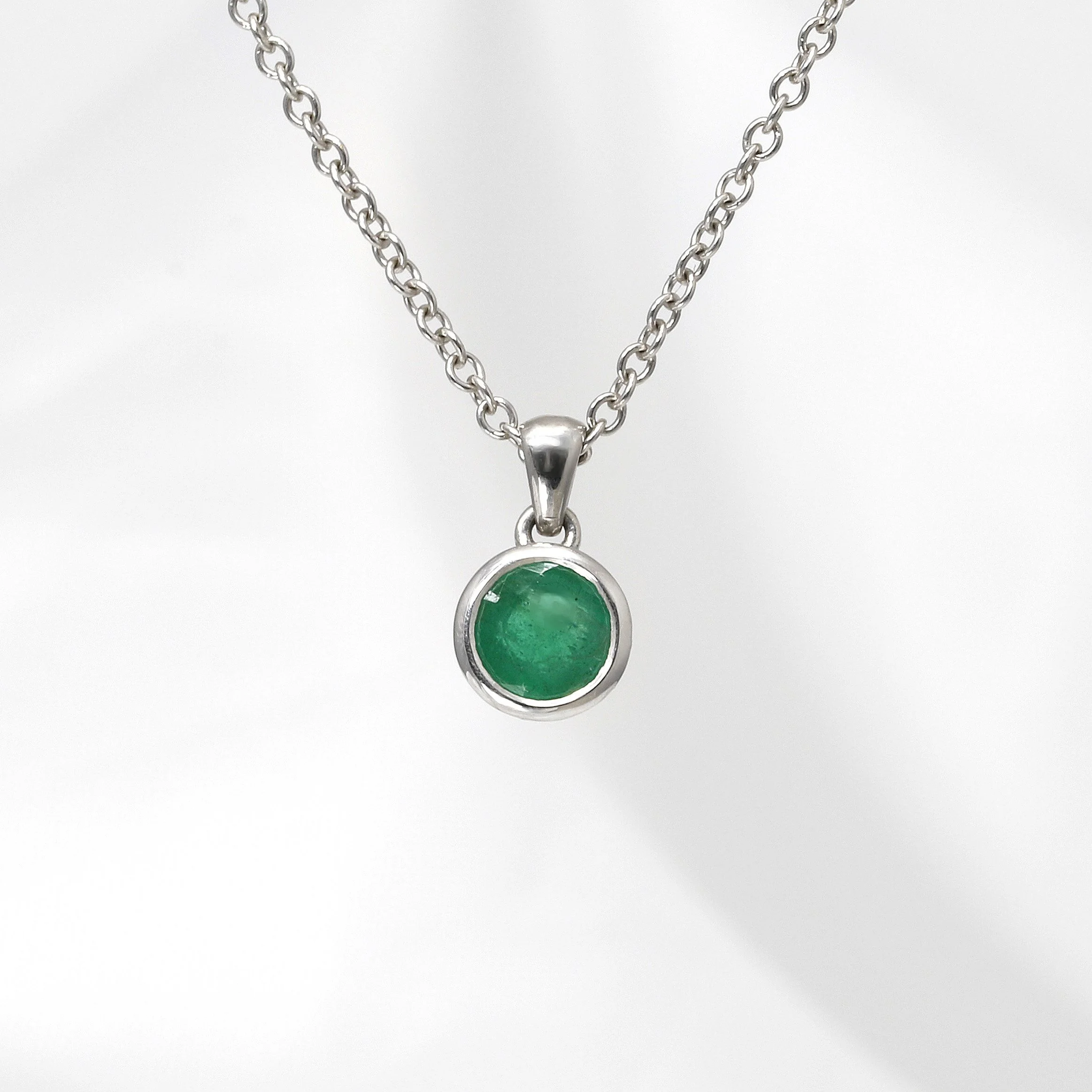 Solitaire Emerald Pendant in 9ct White Gold