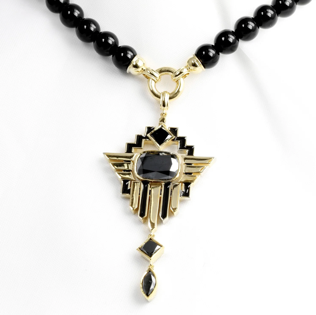  Bespoke Commission: Pendant with Black Diamonds and Onyx in Yellow Gold 