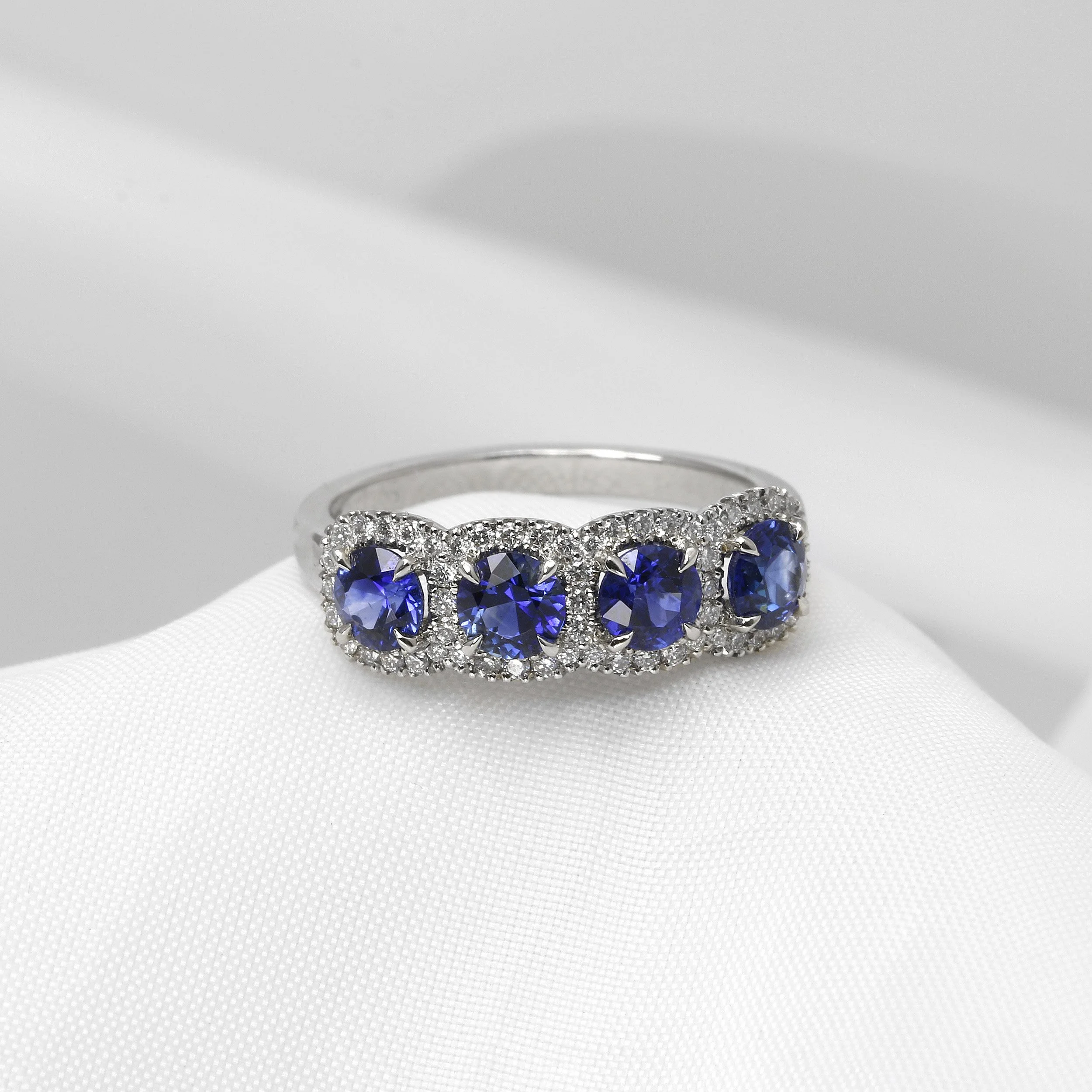 Multi-Halo Sapphire and Diamond Ring in Platinum