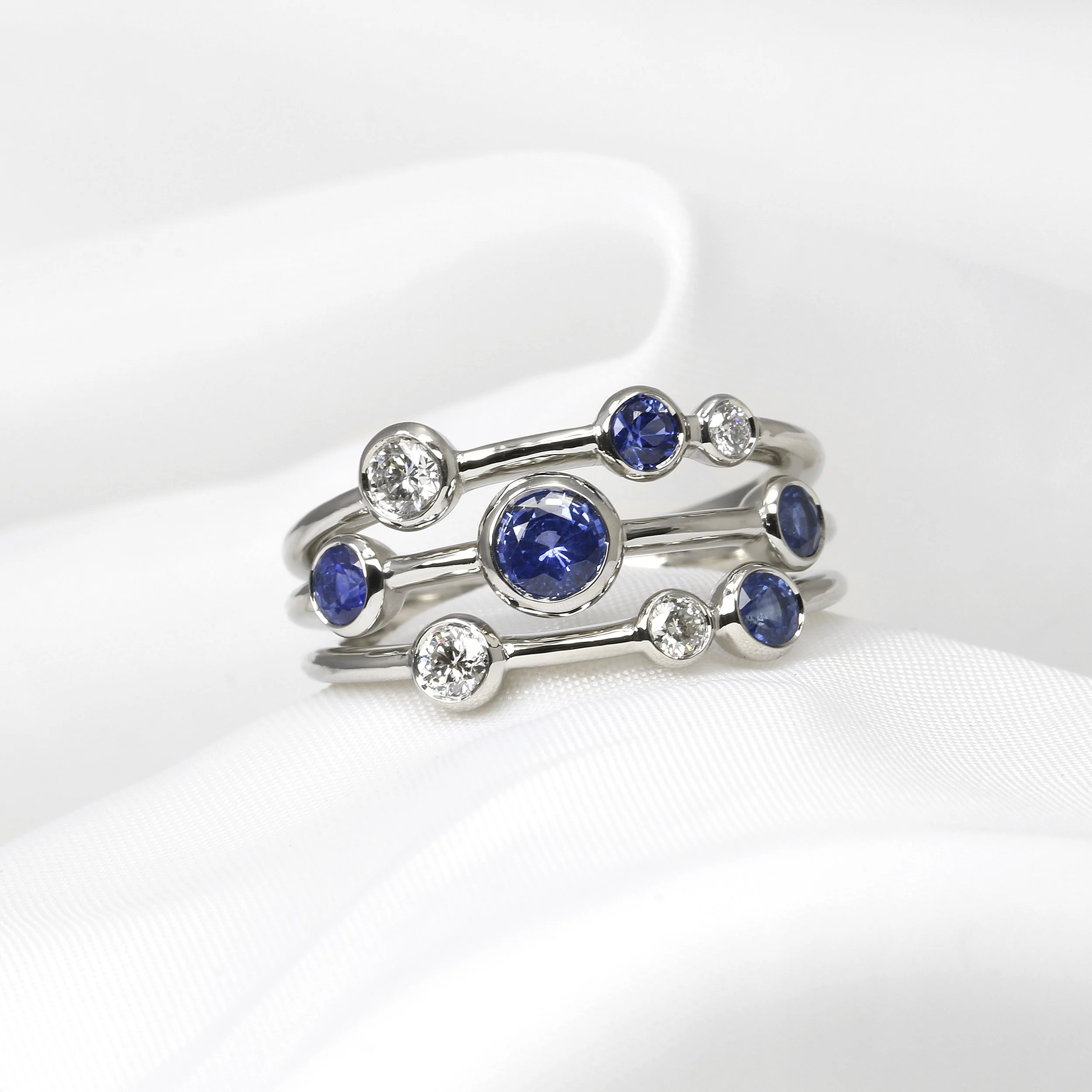  Sapphire and Diamond Multi-Band Ring in Platinum £2,750.00 