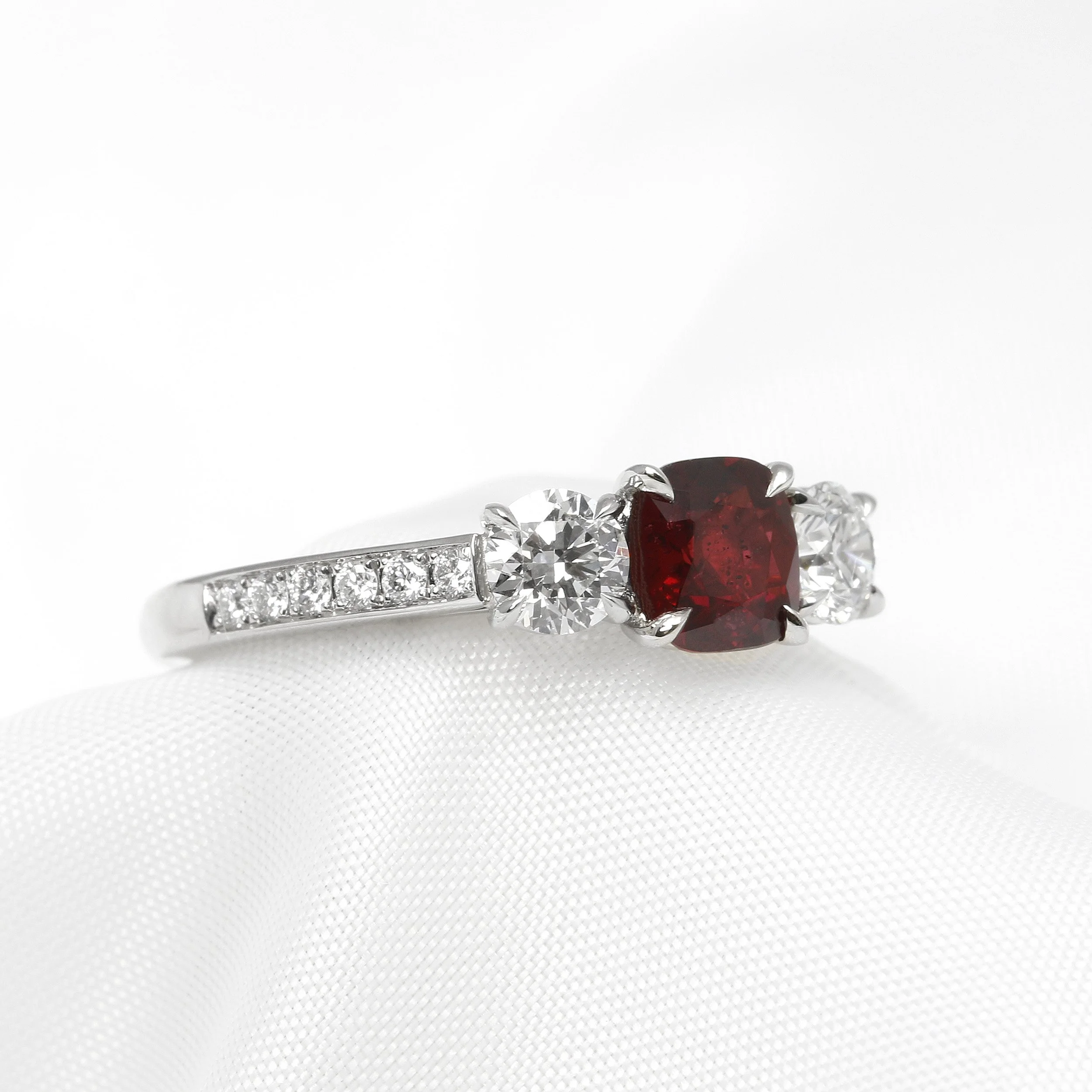 Ruby and Diamond Three Stone Ring in Platinum £4,195.00 
