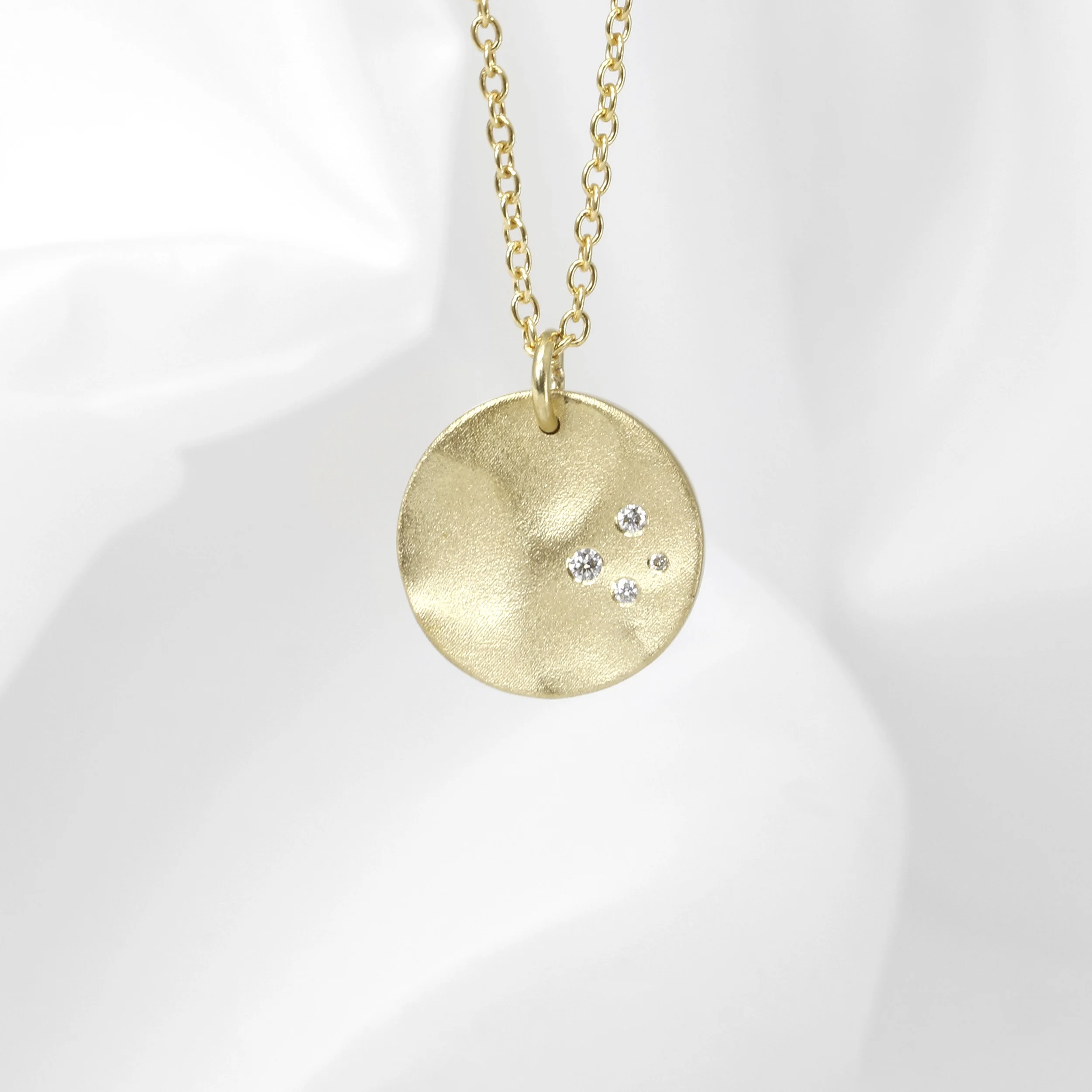  9 ct Yellow Gold Medium Molten Disc Pendant with Diamonds £660.00 