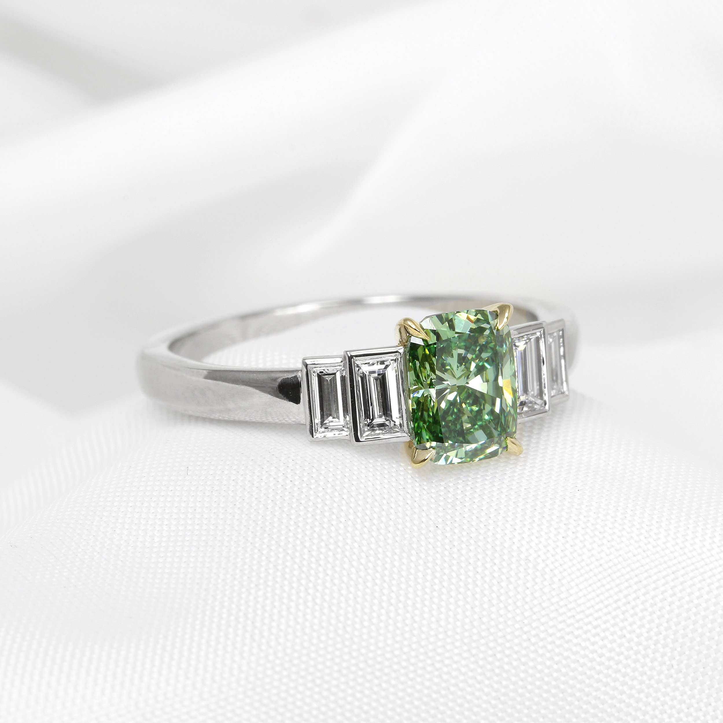  Timothy Roe Lab Created Green Oval Diamond and Baguette Five Stone Ring £2,495.00 