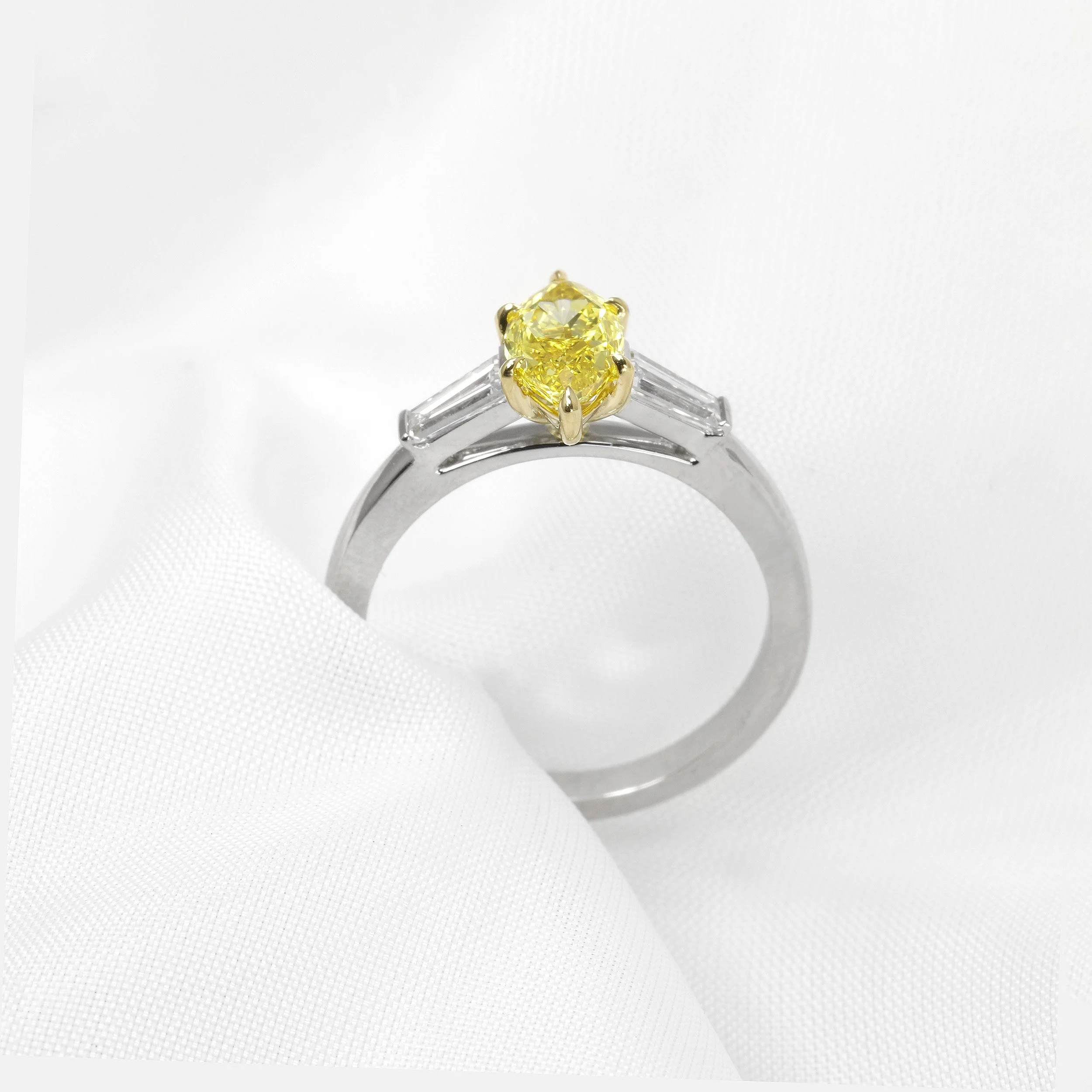 Lab Created Fancy Vivid Yellow Marquise Diamond Three Stone Ring
