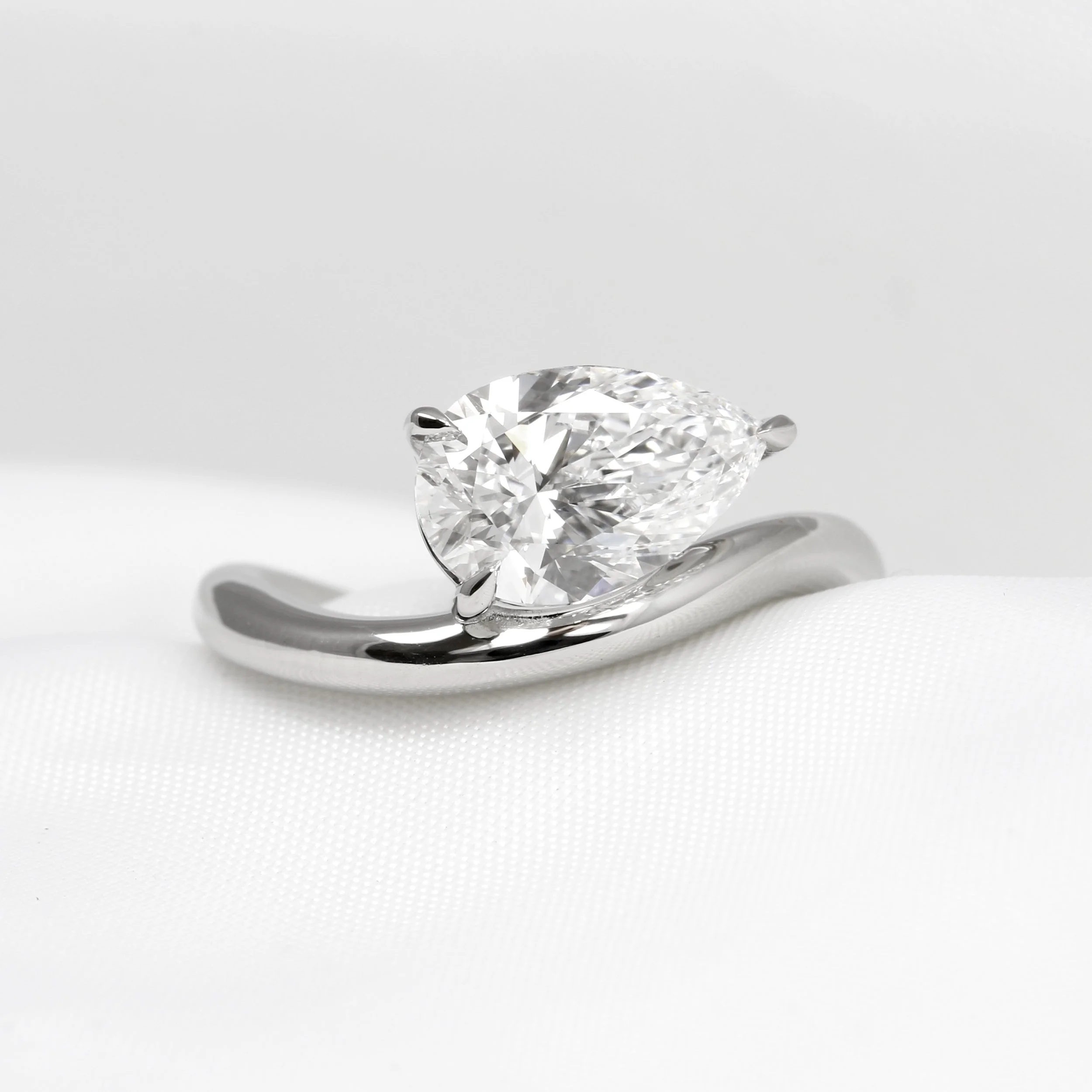  Bespoke Commission: Contemporary Style Engagement Ring in Platinum with Laboratory-Created Pear Cut Diamond Completed July 2025  