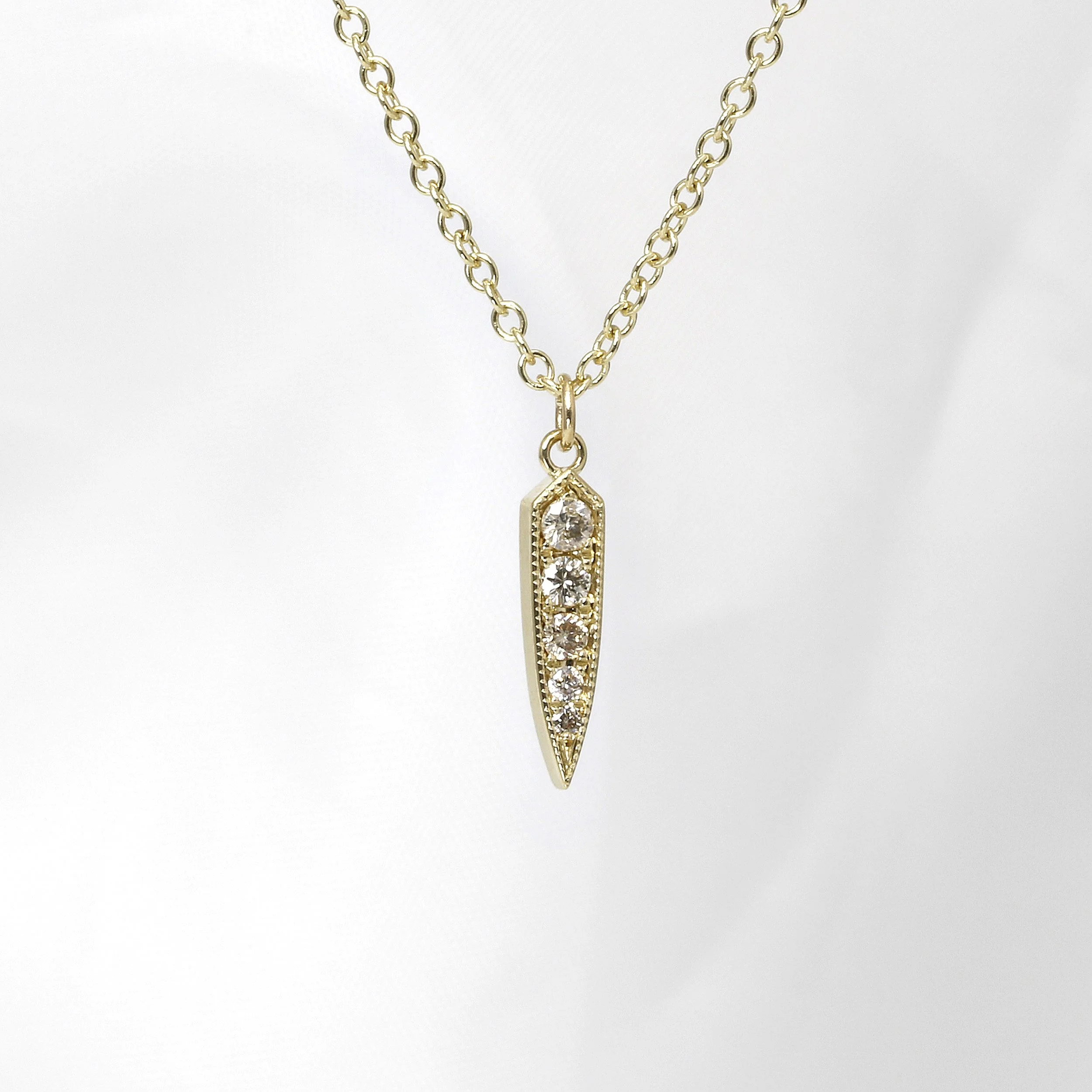 Diamond Dagger Shape Drop Pendant in Yellow Gold