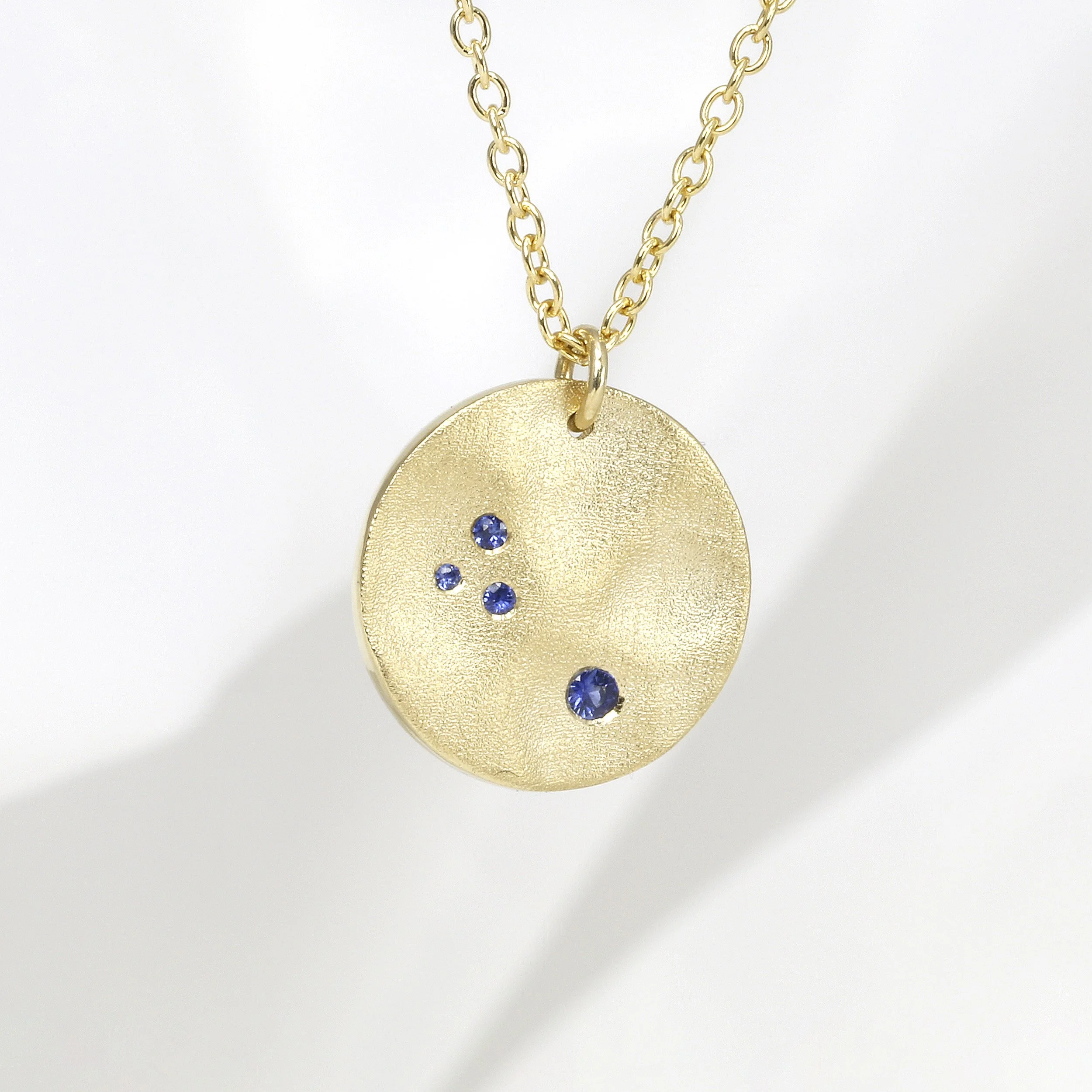 Medium Molten Disc Pendant with Sapphires in 9ct Yellow Gold
