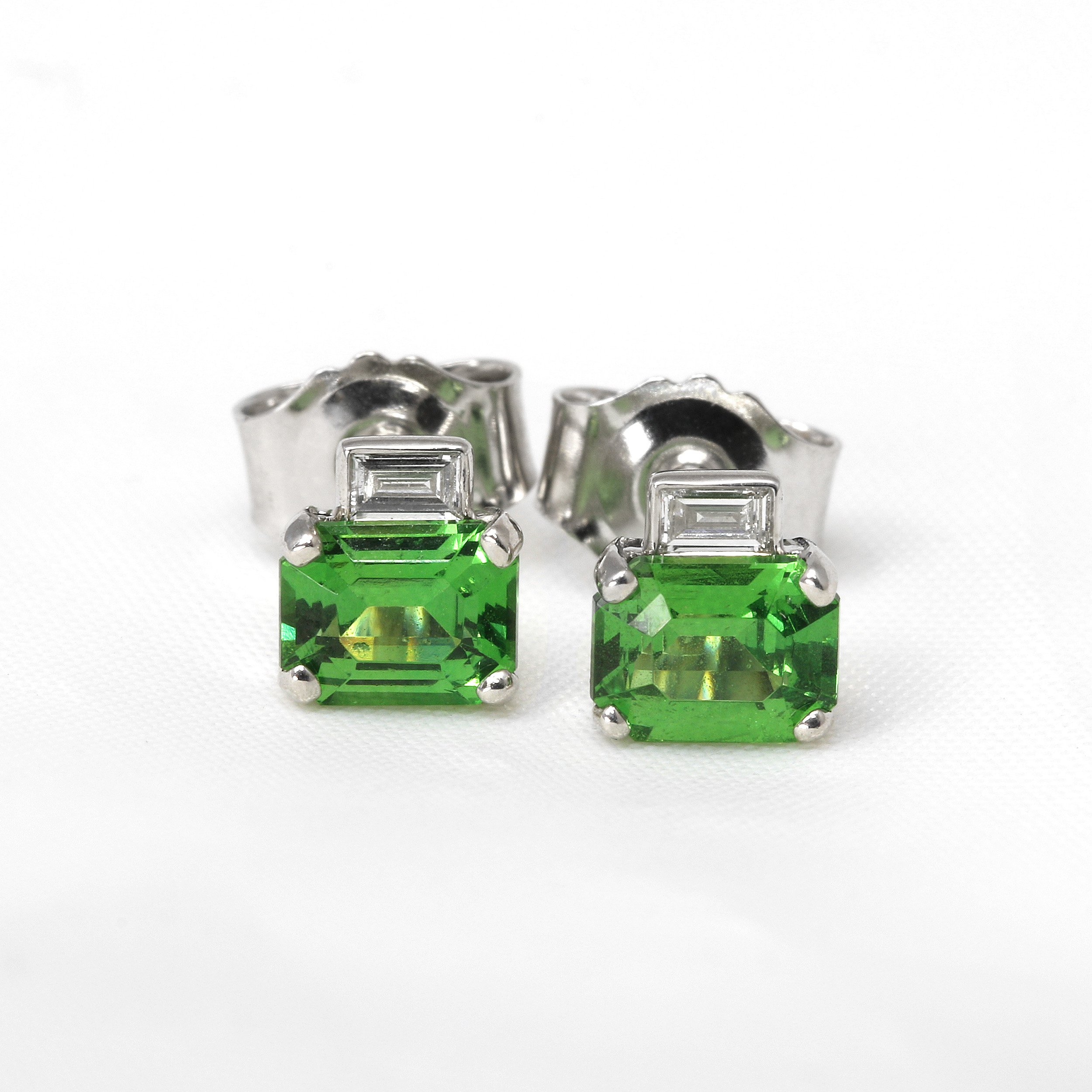 Tsavorite Garnet and Diamond Stud Earrings in White Gold