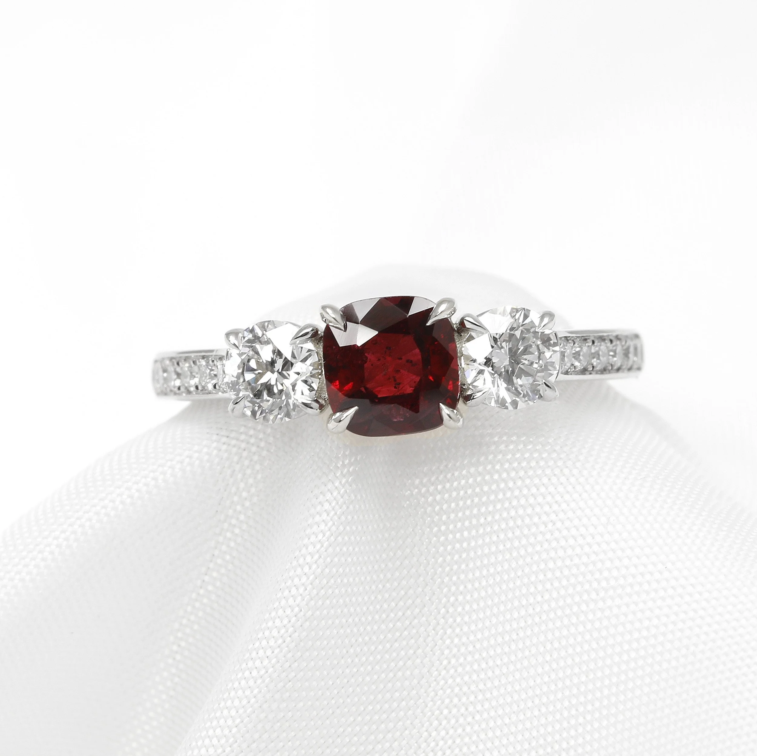 Ruby and Diamond Three Stone Ring in Platinum £4,195.00 