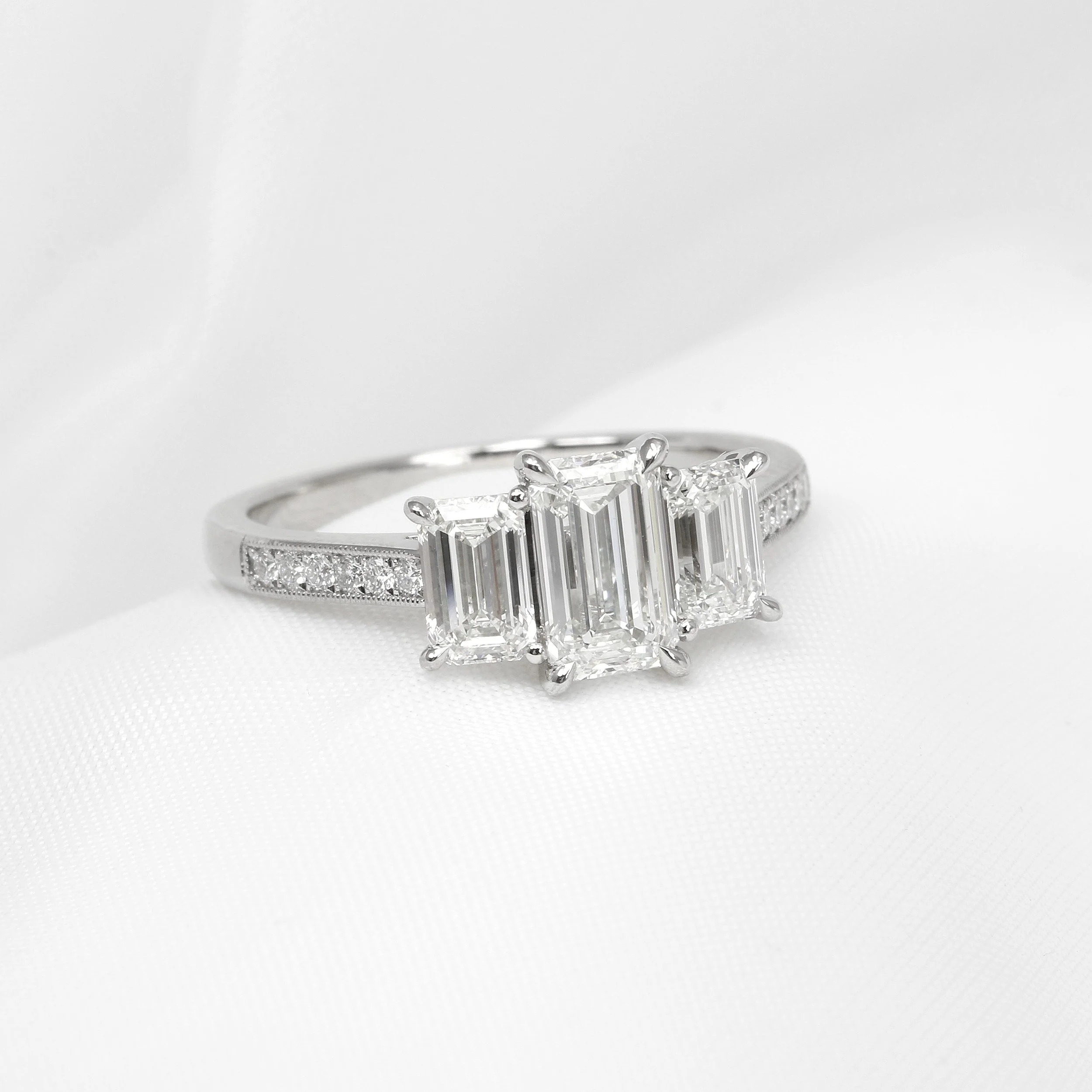  Emerald Cut Three Stone Ring in Platinum £4,995.00 with Certificates  
