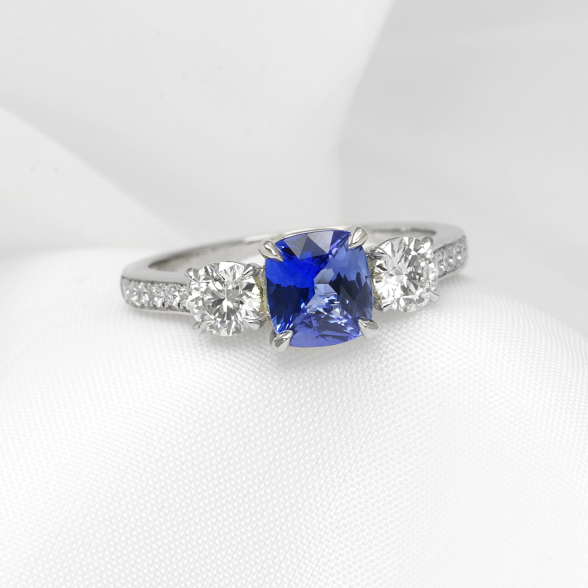 Timothy Roe Sapphire and Diamond Three Stone Ring in Platinum £3,525.00 