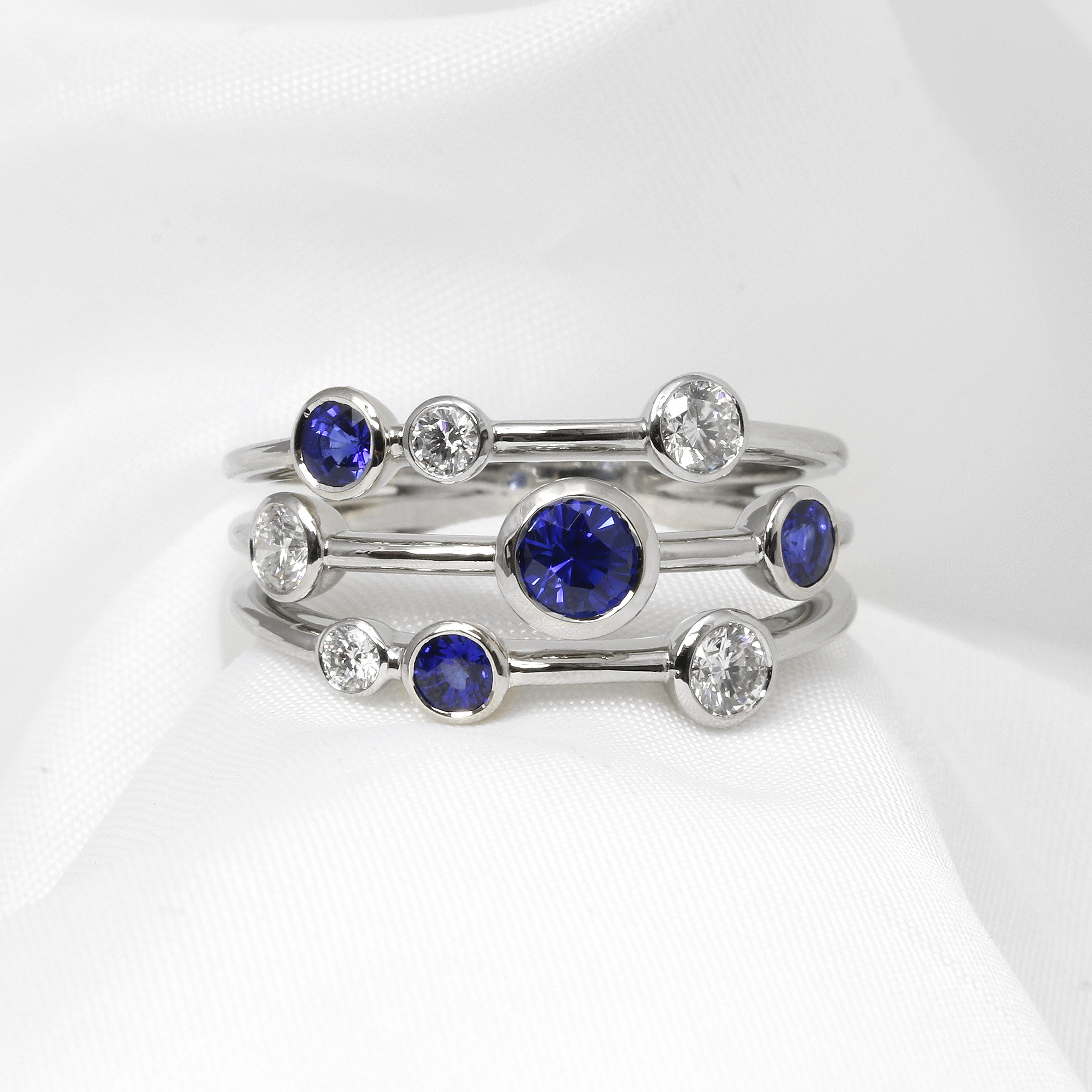 Sapphire and Diamond Multi Band Platinum Ring
