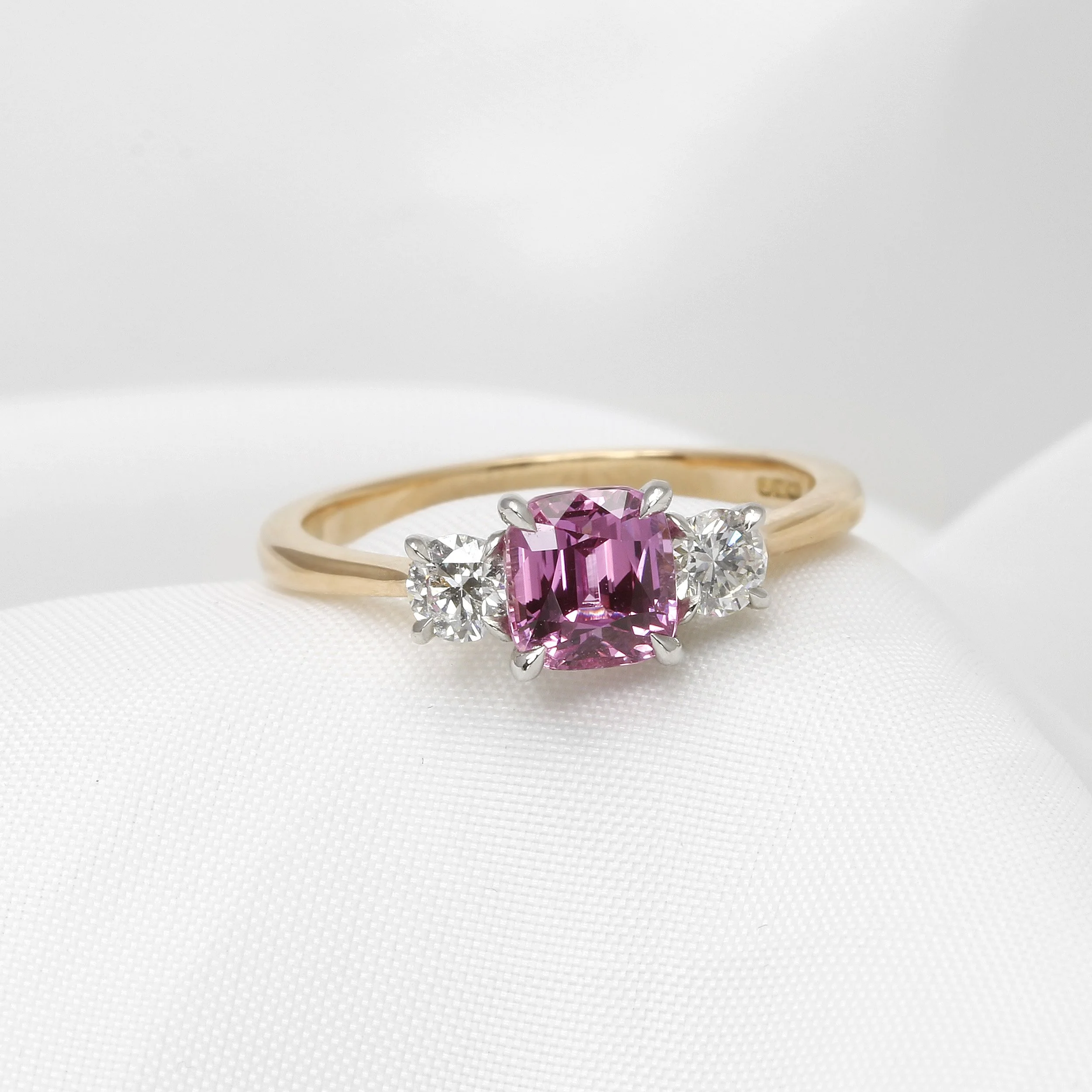 Pink Sapphire and Diamond Ring in 18ct Rose Gold and Platinum