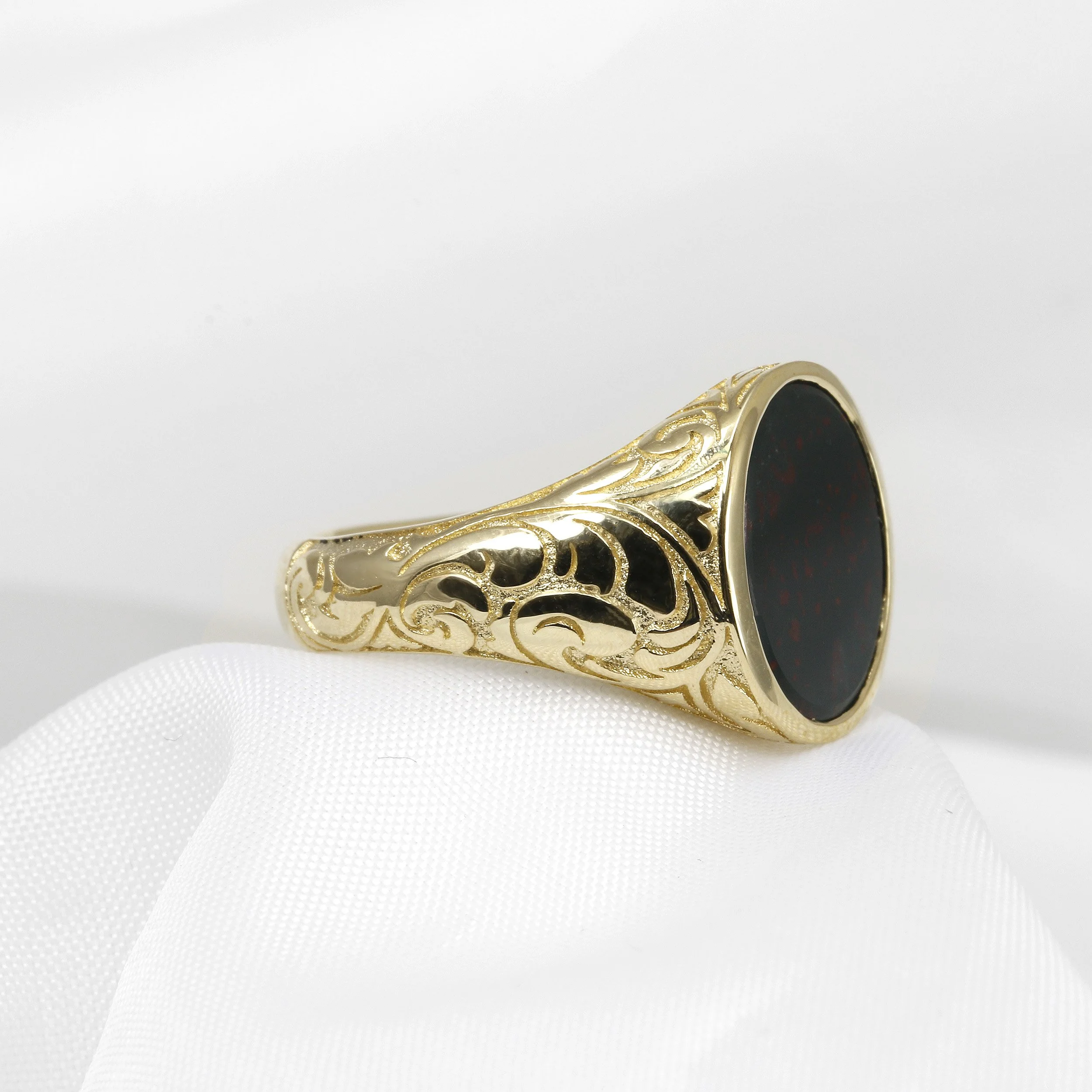  Timothy Roe Signet Ring with Blood Stone in 9ct Yellow Gold £1,450.00 