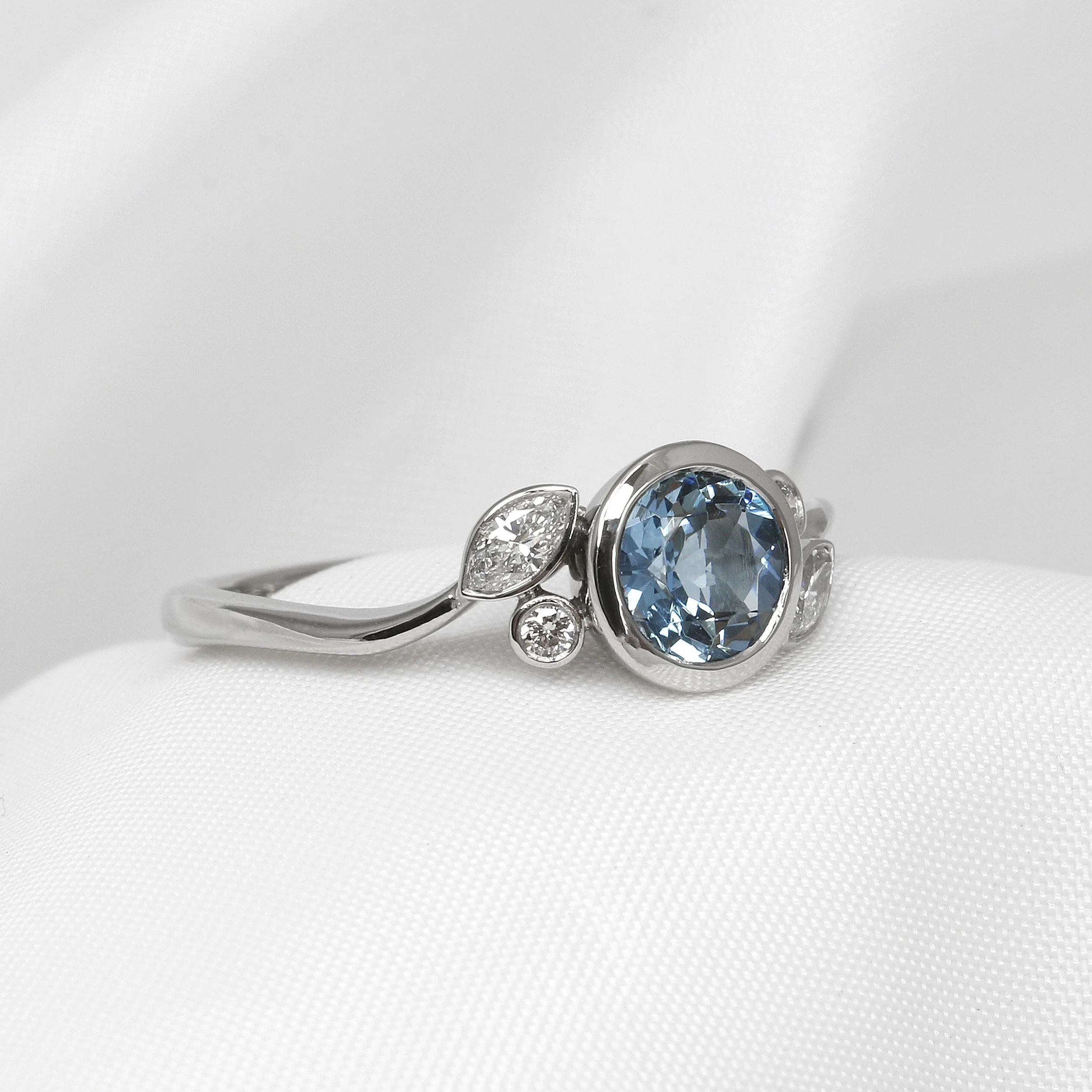  NEW! Timothy Roe Bud & Bloom Collection: Aquamarine and Diamond Foliate Ring in Platinum £1,725.00 
